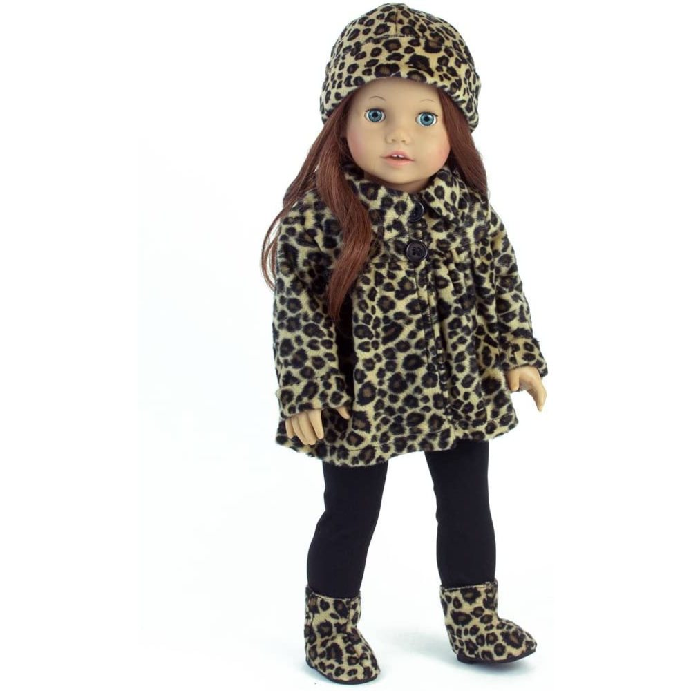 Sophia's - 18" Doll - Animal Print Coat, Hat, Black Leggings & Boots - Tan