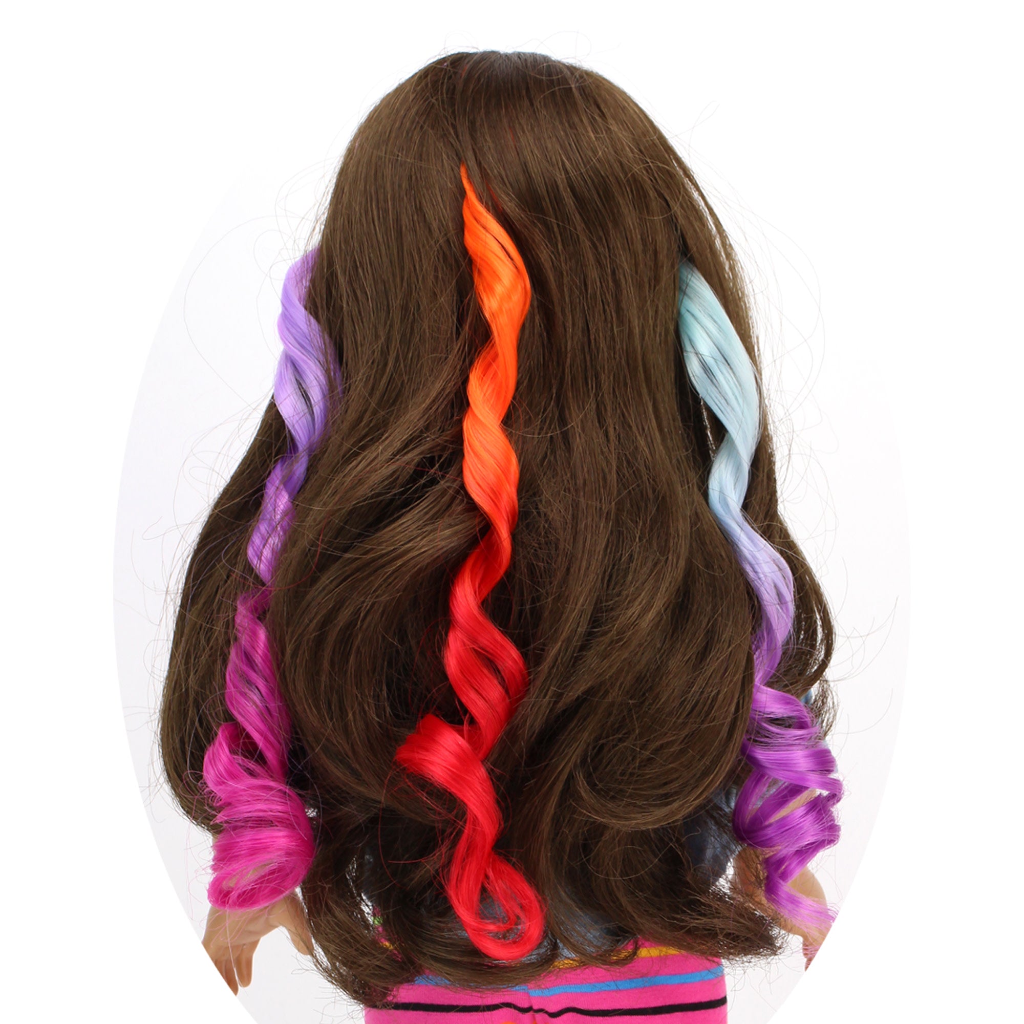 Sophia’s Set of 3 Dress Up Fun Long Curly Colorful Ombre Rainbow Clip-In Hair Extensions for 18” Dolls, Aqua/Orange/Lavender
