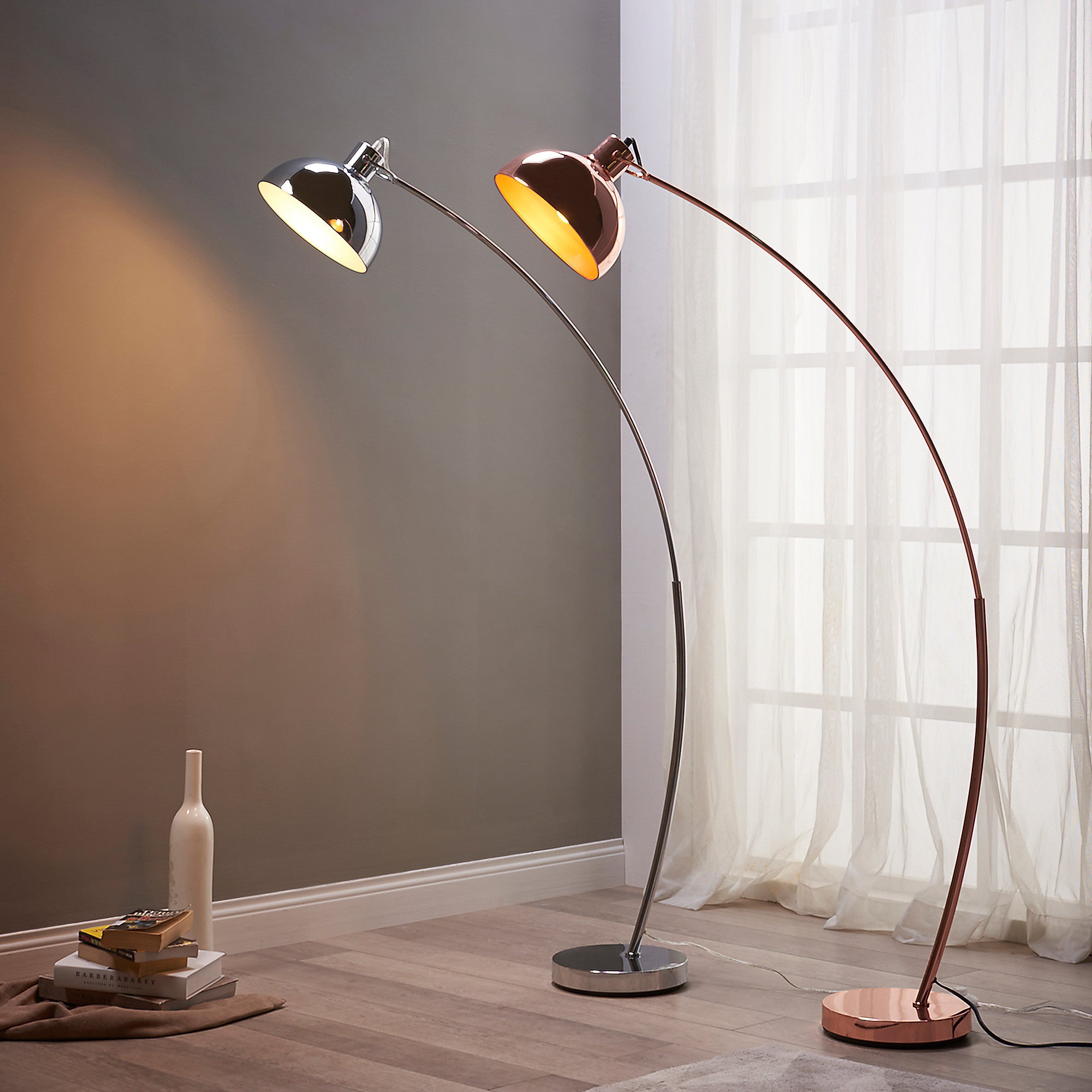 Teamson Home Arco Floor Lamp with Bell Shade, Rose Gold