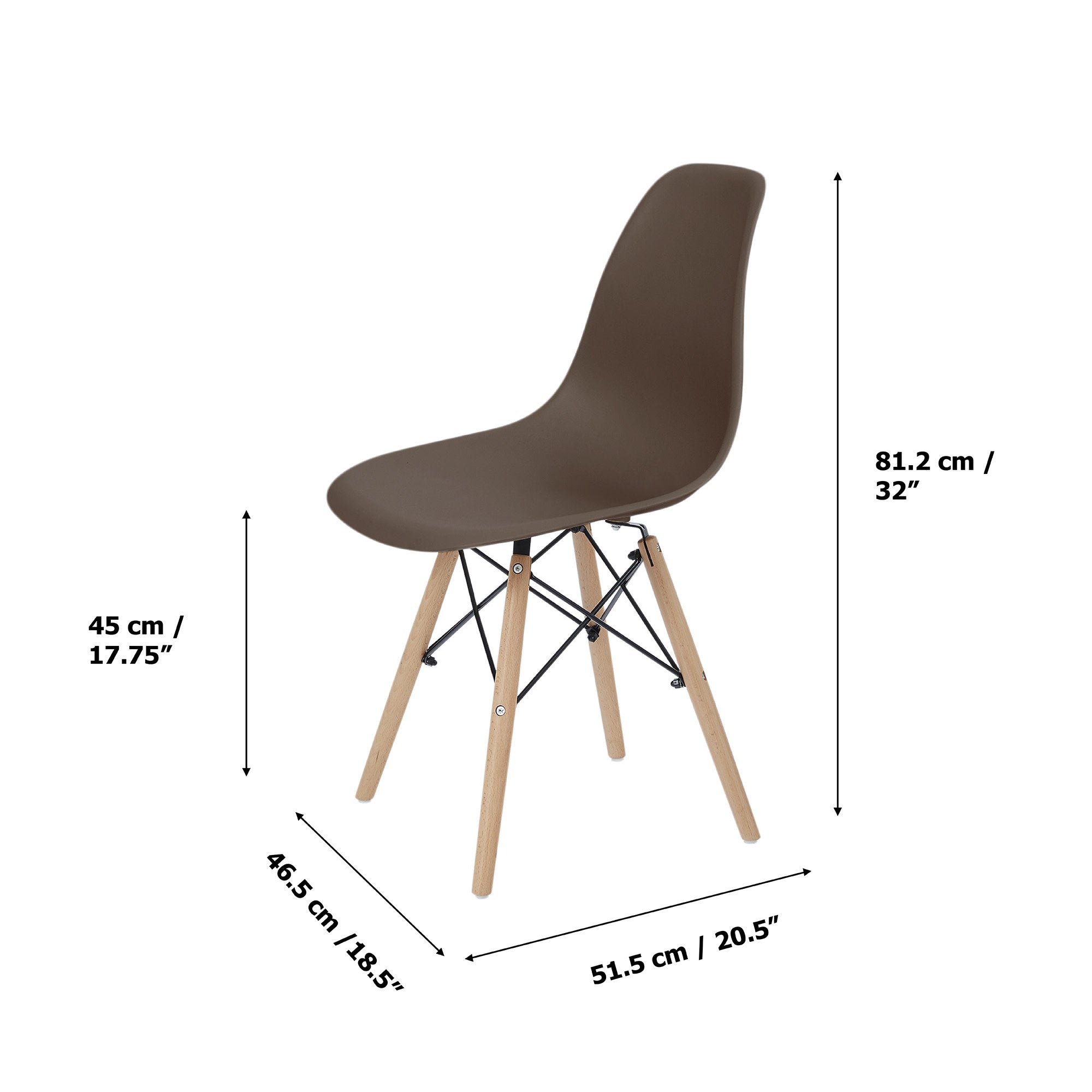 Teamson Home Allan Plastic Side Dining Chair with Wooden Legs Set of 2, Brown
