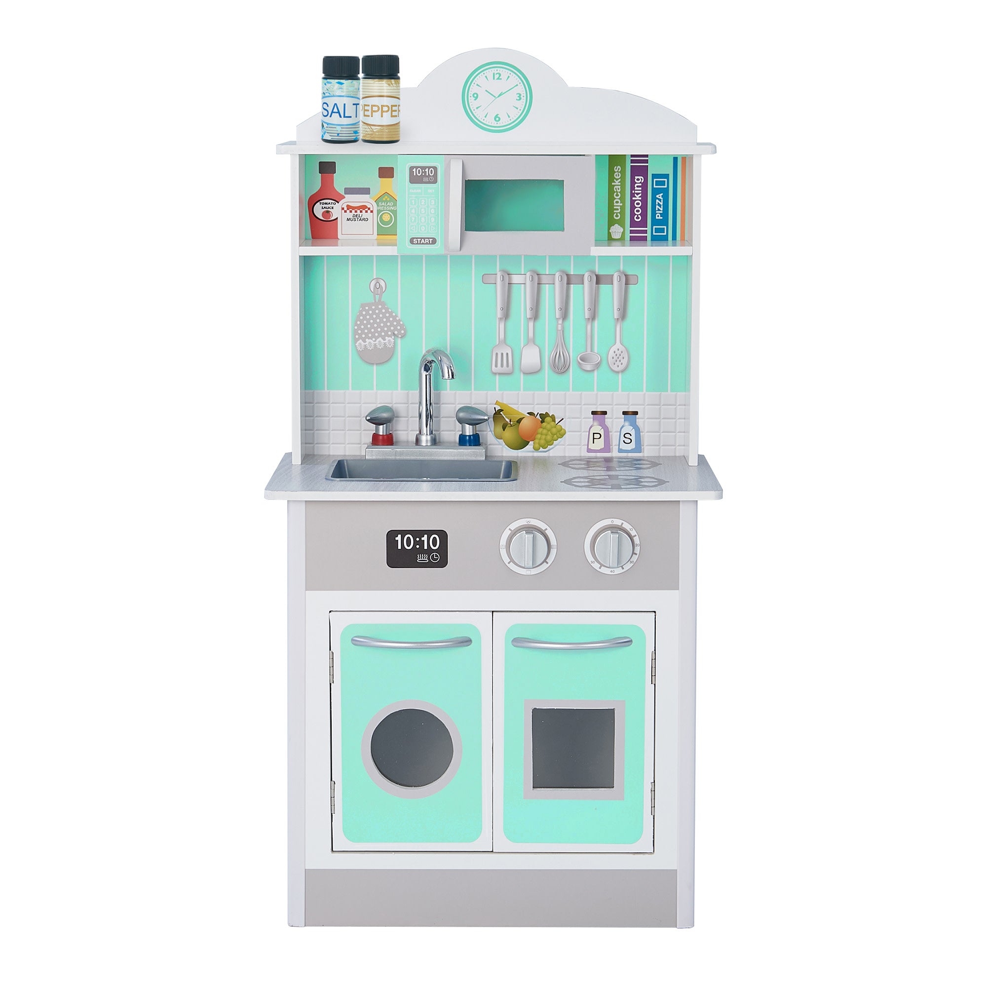Teamson Kids Little Chef Madrid Classic Play Kitchen with Salt & Pepper Shakers, Mint/Gray