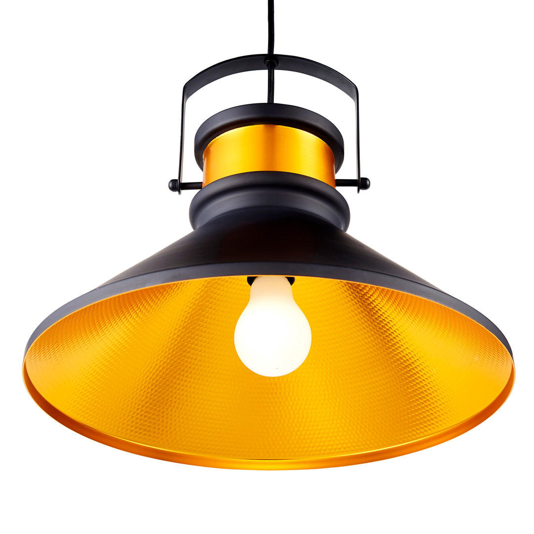 Teamson Home - Modisteria Pendant Lamp with a lit bulb and an orange interior shade, featuring a durable and modern design.