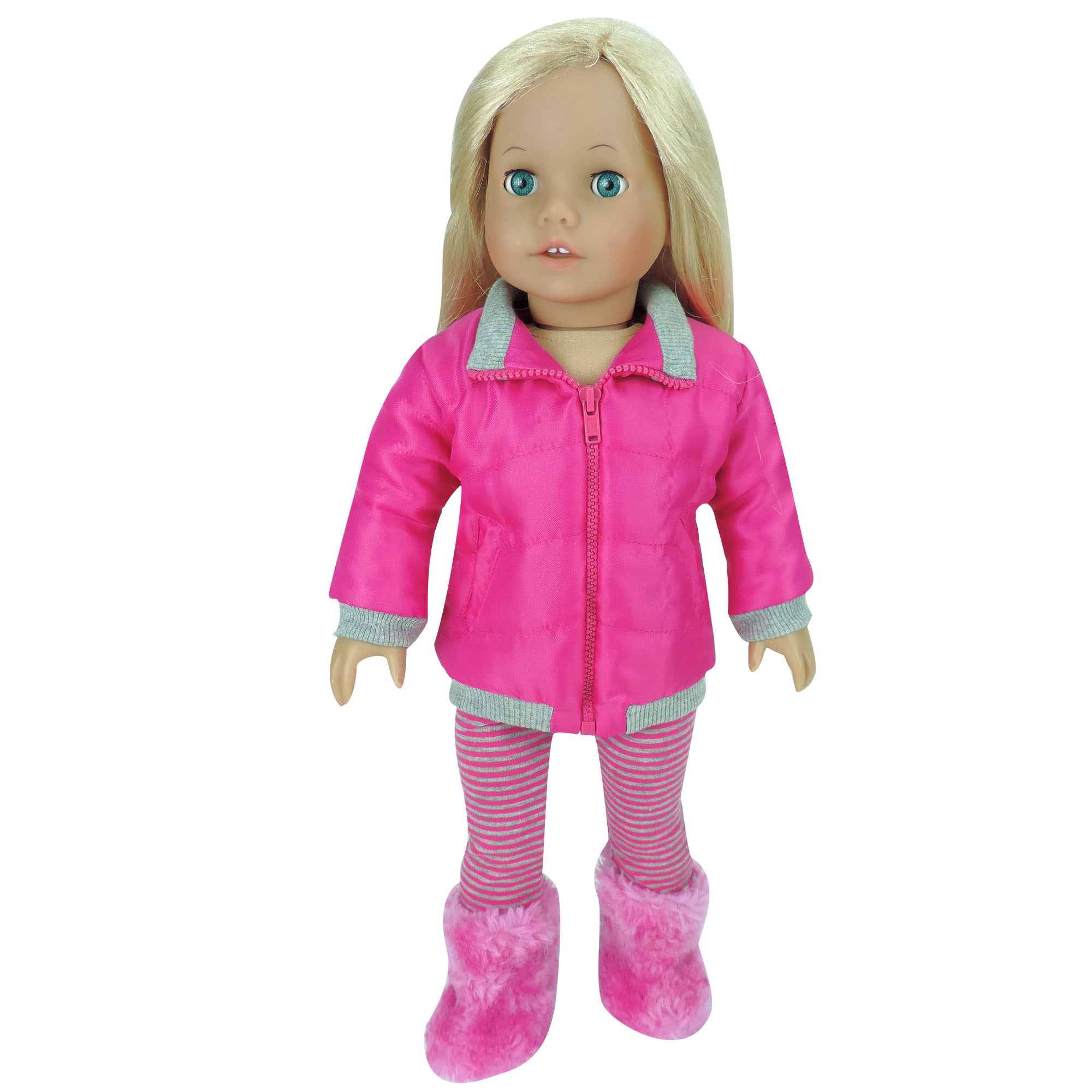 Sophia's 4 Piece Winter Outfit with Bear faux fur Hat Set for 18'' Dolls, Hot Pink