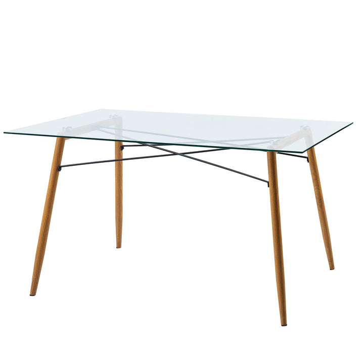 Teamson Home Minimalist Glass Top Dining Table with Natural Wood tapered legs