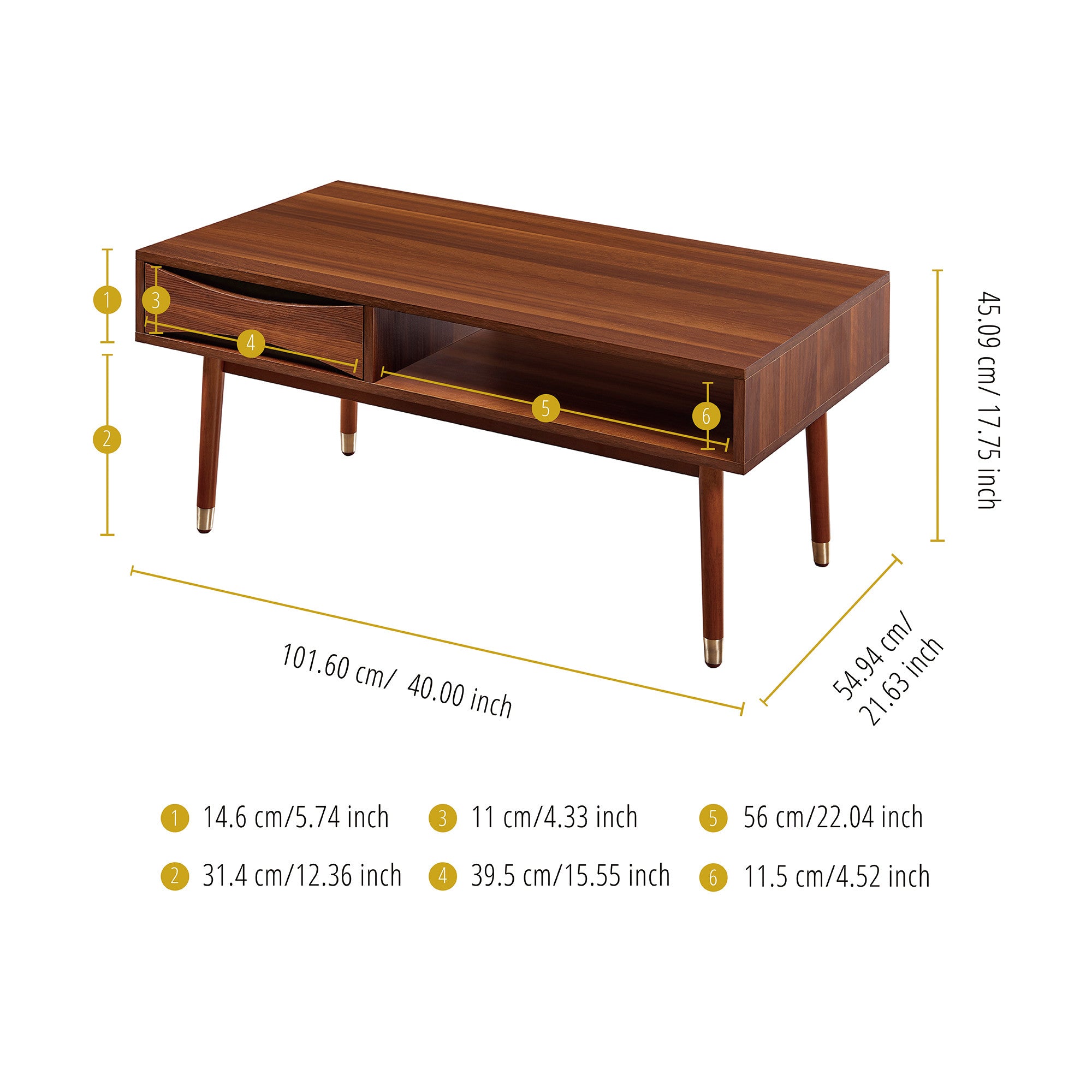 Teamson Home Dawson Modern Wooden Coffee Table with Storage, Walnut