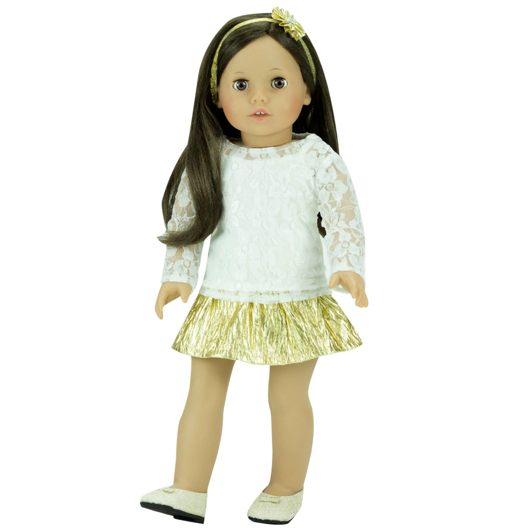 Sophia’s Fancy Special Occasion Sparkly Glitter Slip-On Ballet Flat Shoes with Bow Accent for 18” Dolls, Gold
