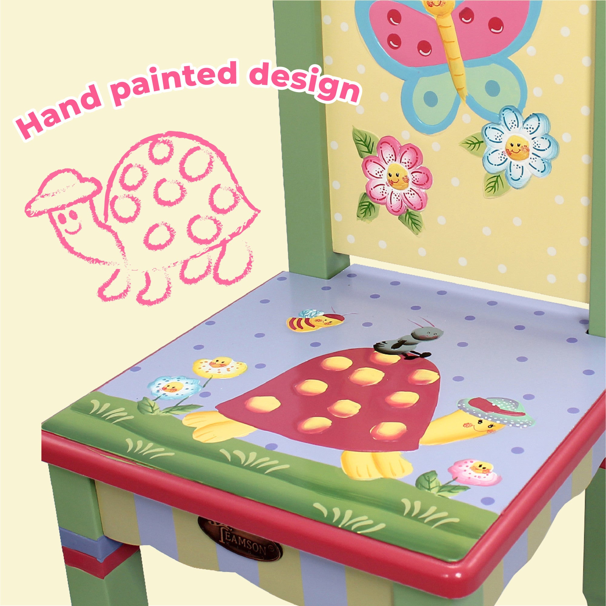 Fantasy Fields Kids Painted Wooden Magic Garden Table with 2 Chairs, Multicolor
