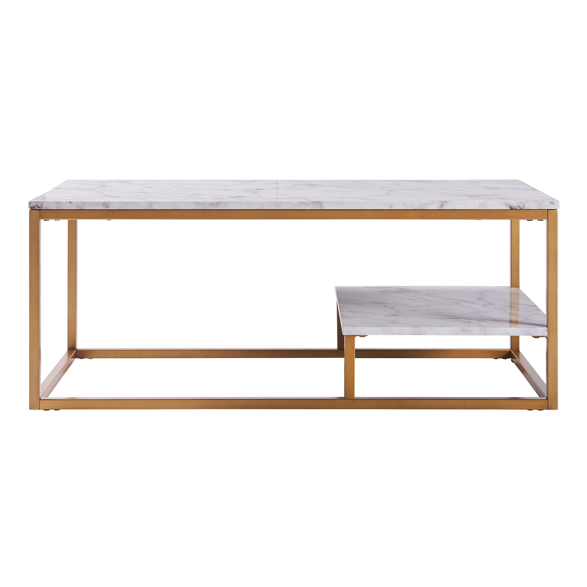 Teamson Home Marmo Modern Marble-Look Coffee Table with Shelf, Marble/Brass