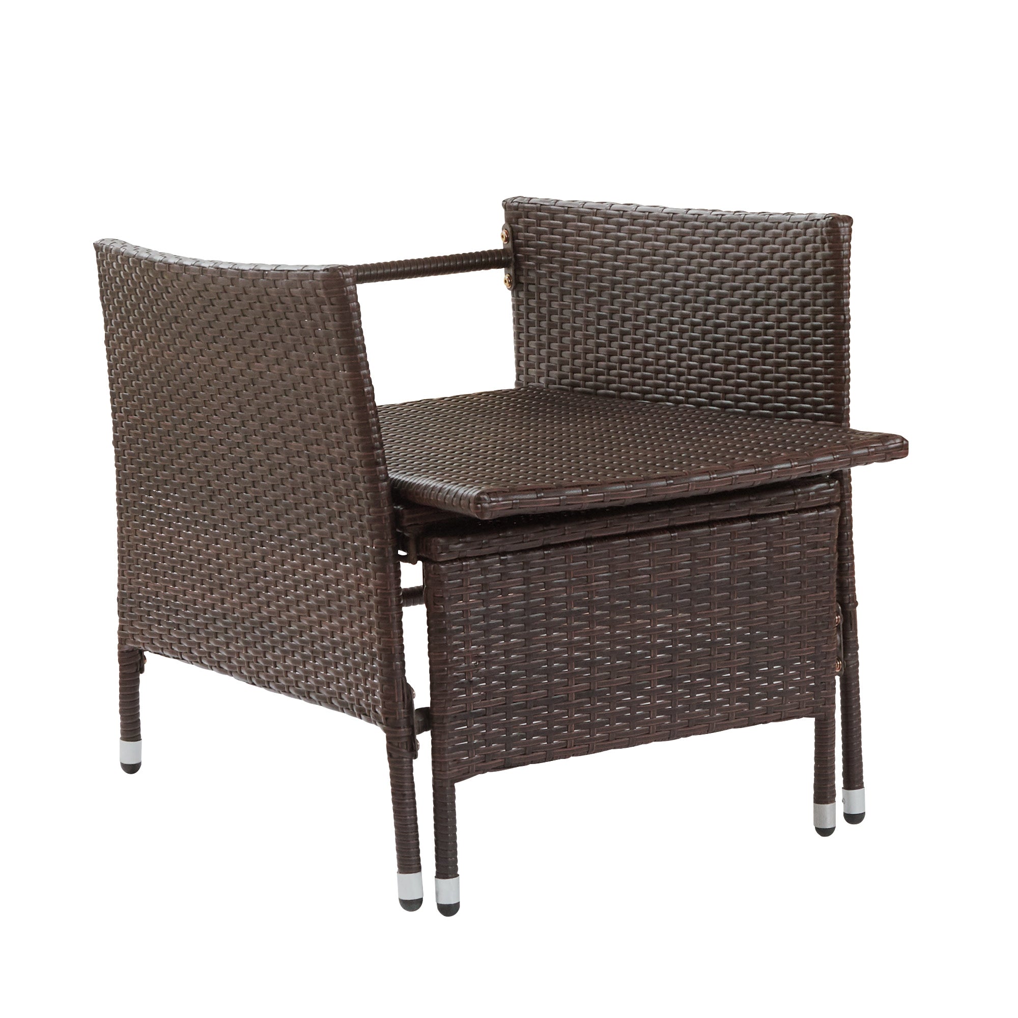 Teamson Home Outdoor Rattan Patio Lounge Chair with Pull-Out Ottoman and Cushions, Brown/White