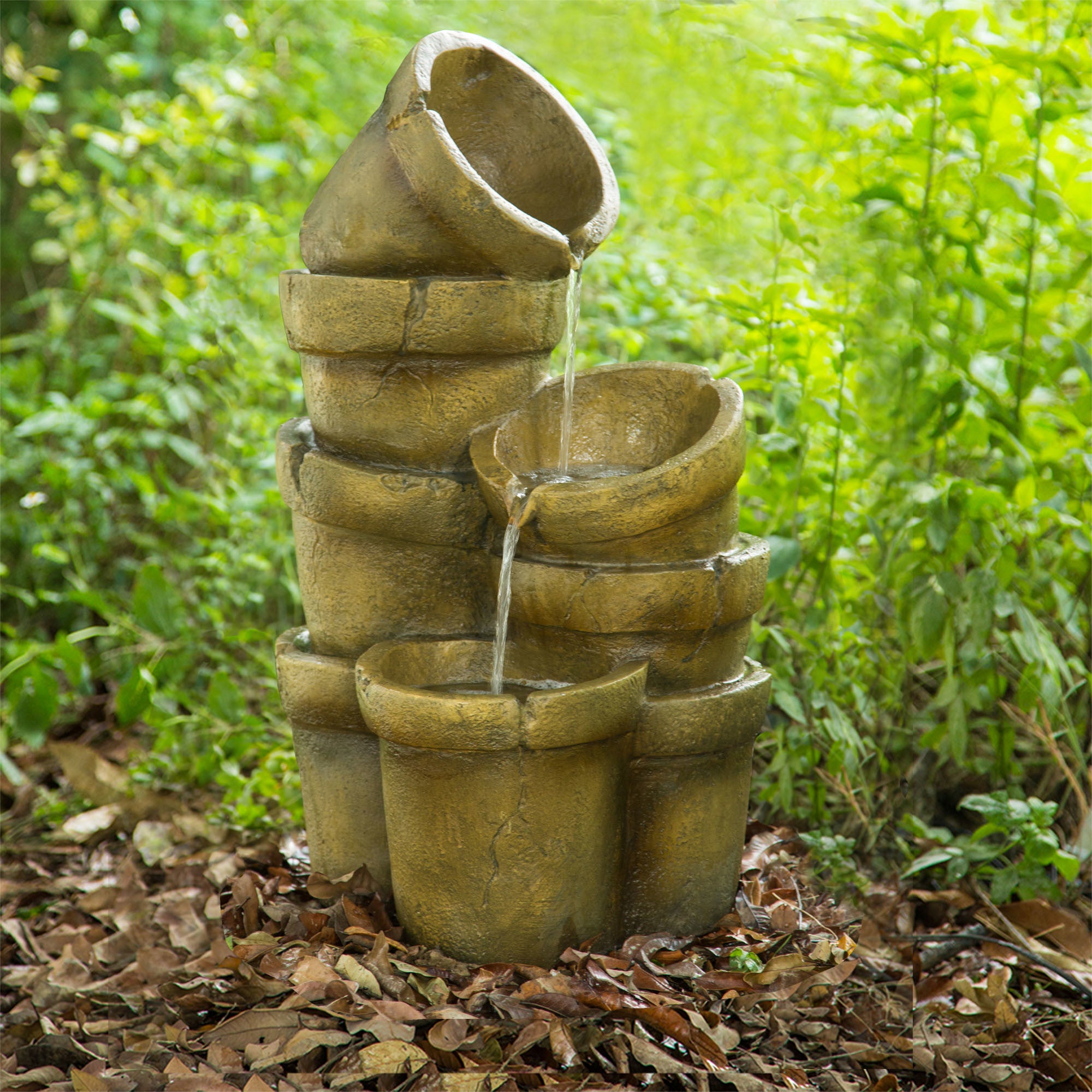 Teamson Home Outdoor Cascading Stacked Pot Waterfall Fountain, Multicolor