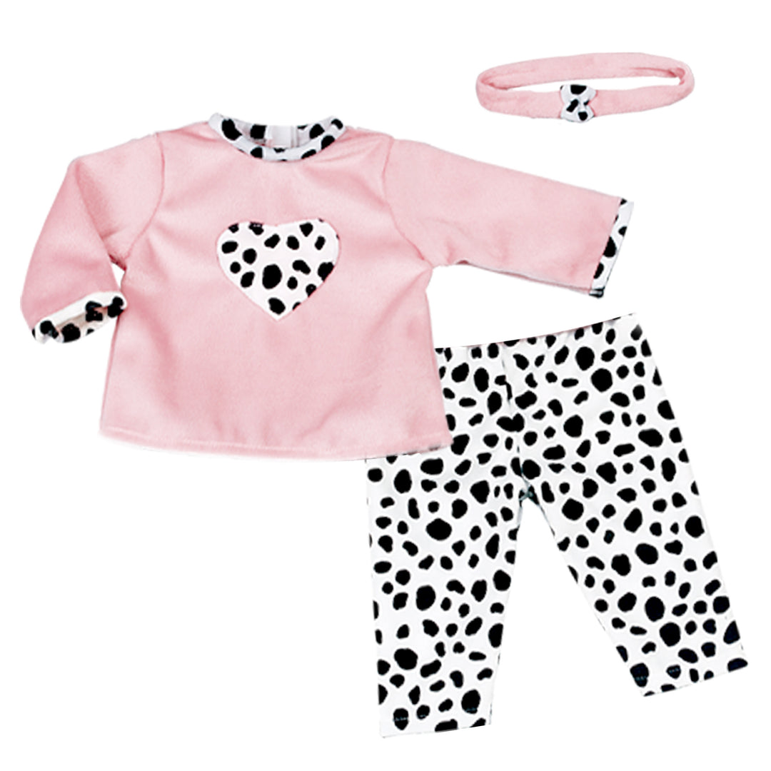 Sophia's 3 Piece Velour Dalmatian Print Set for 15" Dolls, Pink/Black