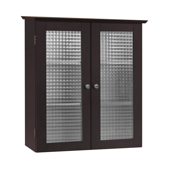 Teamson Home Chesterfield Removable Espresso Wall Cabinet with Waffle Glass and chrome knobs