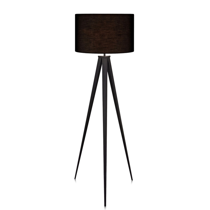 A modern, versatile Teamson Home Romanza 60" Postmodern Tripod Floor Lamp with a Drum Shade in Matte Black against a white background.