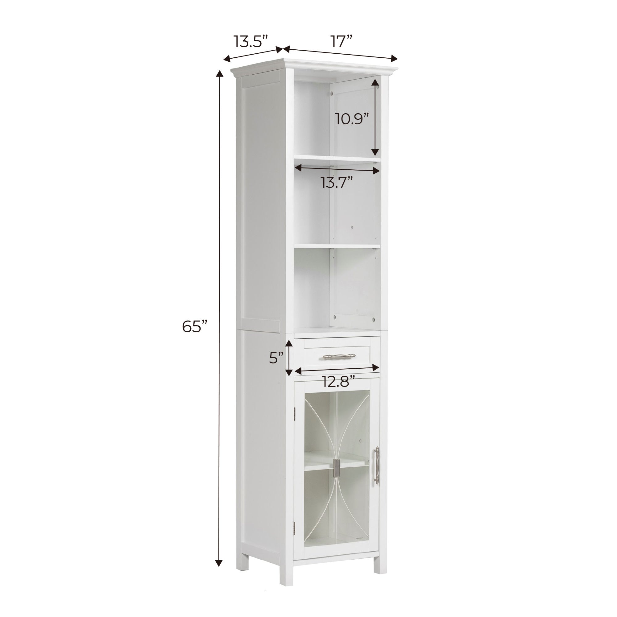 Teamson Home Delaney Multi Functional Tall Free Standing Linen Storage Tower with Single Drawer