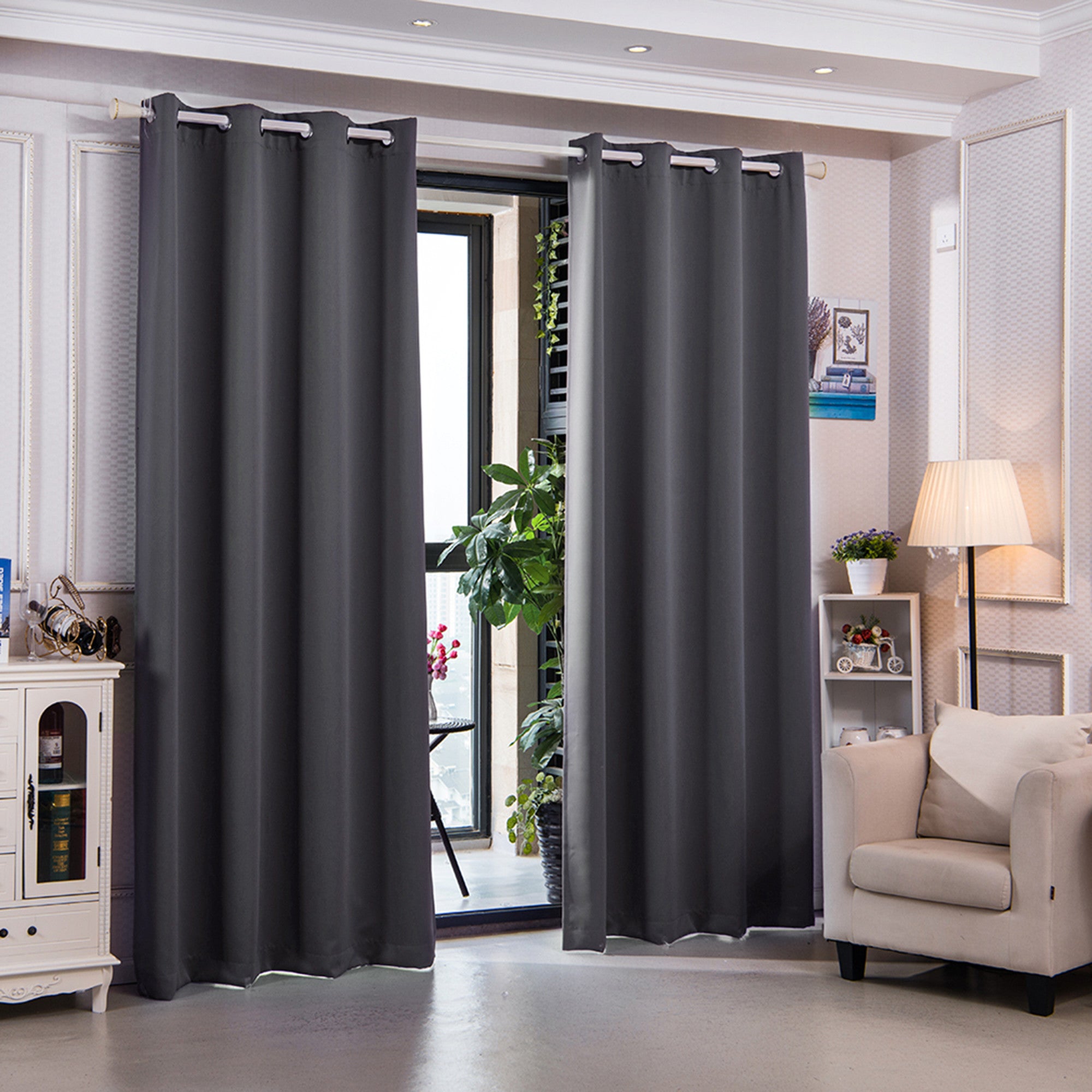 Teamson Home 63" Sparta Insulated Thermal Blackout Window Curtain Panels with Grommets, Dove Gray