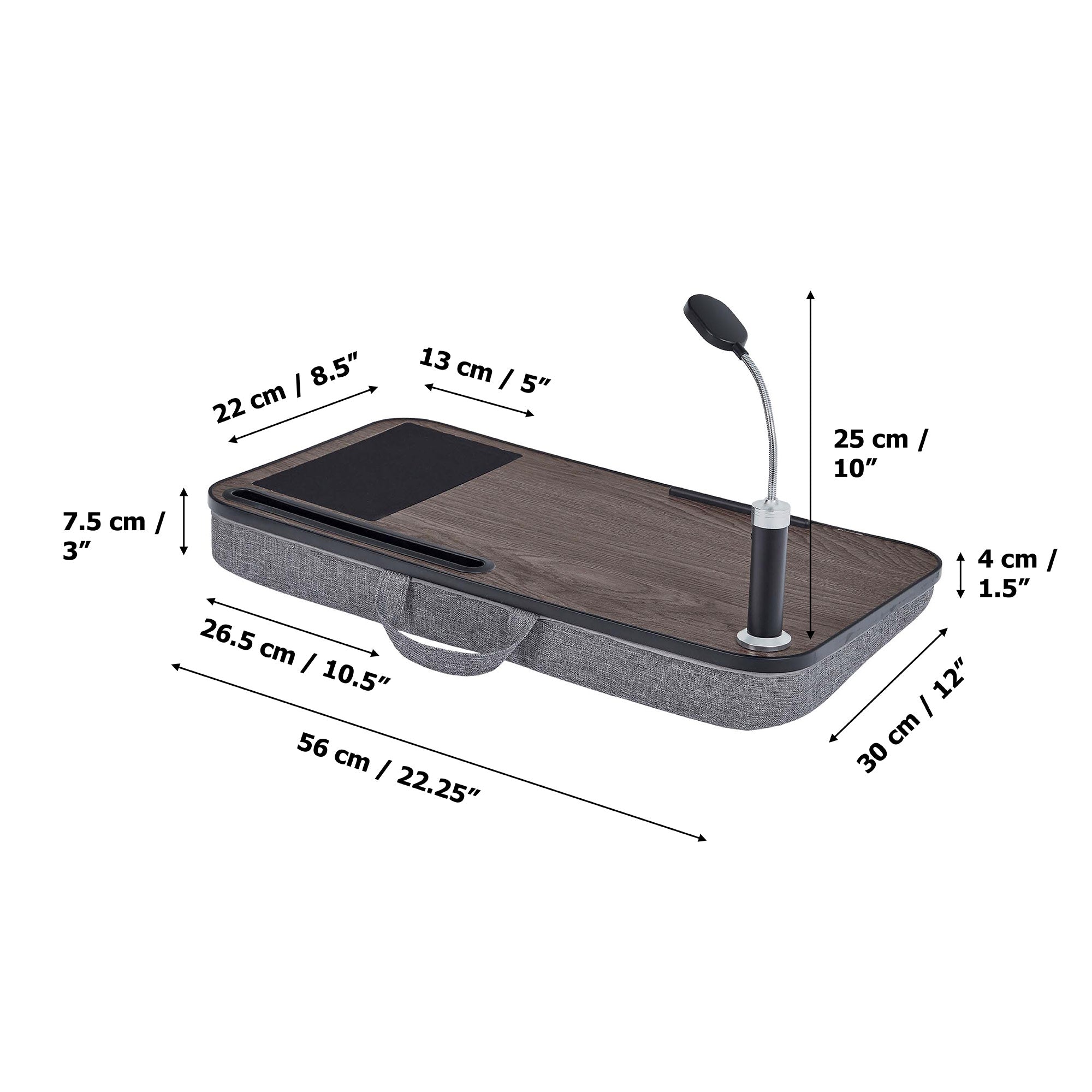 Teamson Home Trapezi Lap Desk with LED Light, Mouse Pad and Slot, Brown/Gray