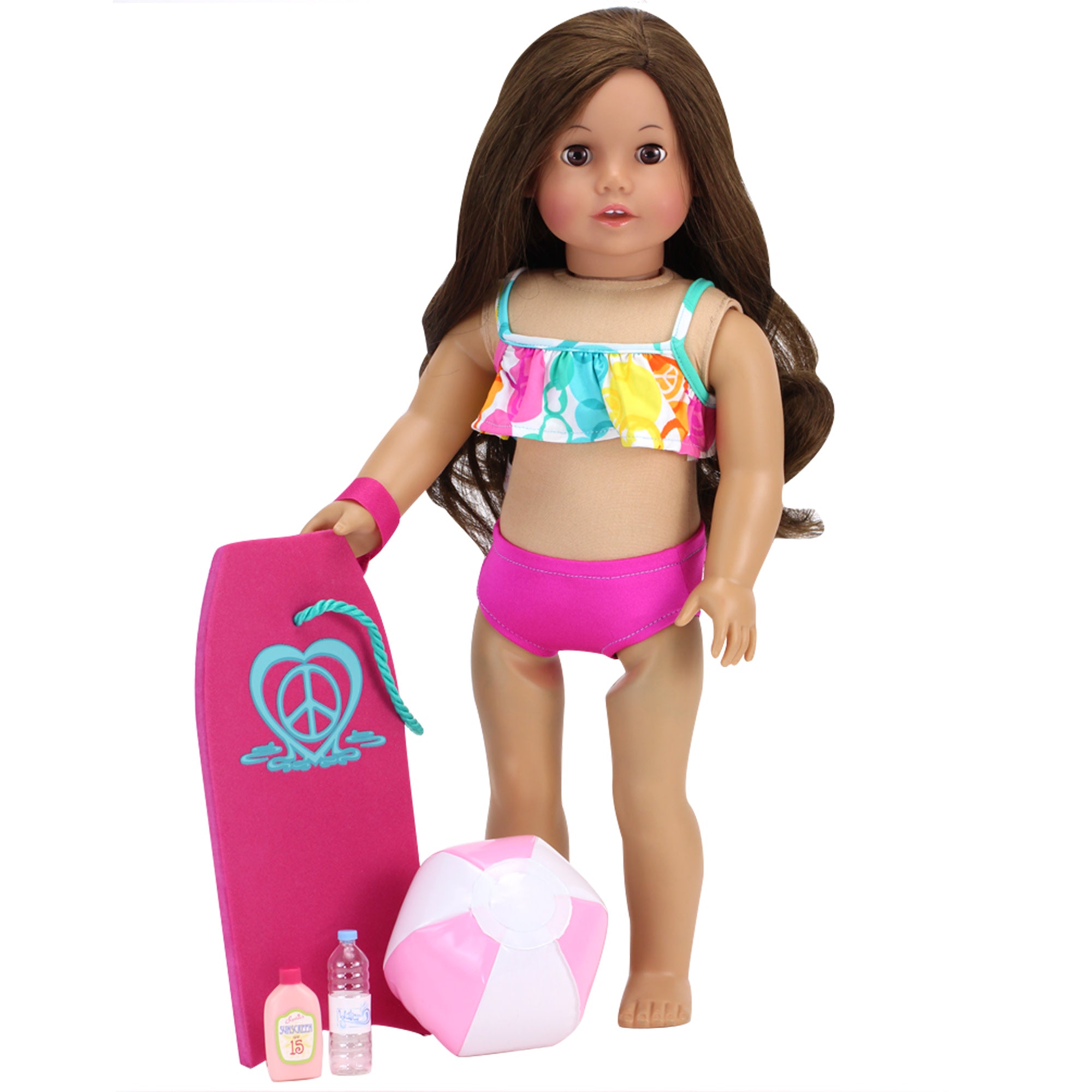 Sophia's - 18" Doll - Bubble Bikini, Boogie Board, Beach Ball, Water & Suntan Lotion