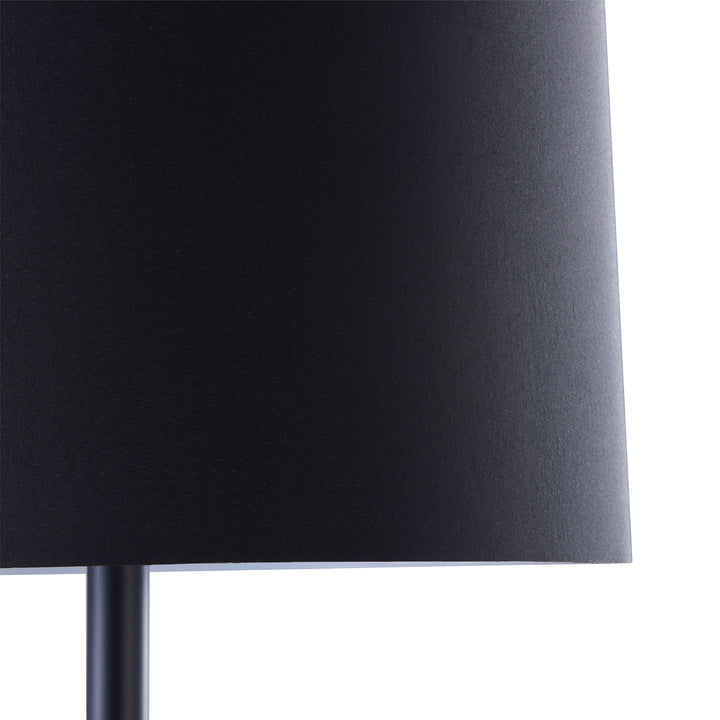 A modern style Teamson Home Shenna Floor Lamp with Faux Marble Tray Table and Built-In USB Port, Black with a black shade.