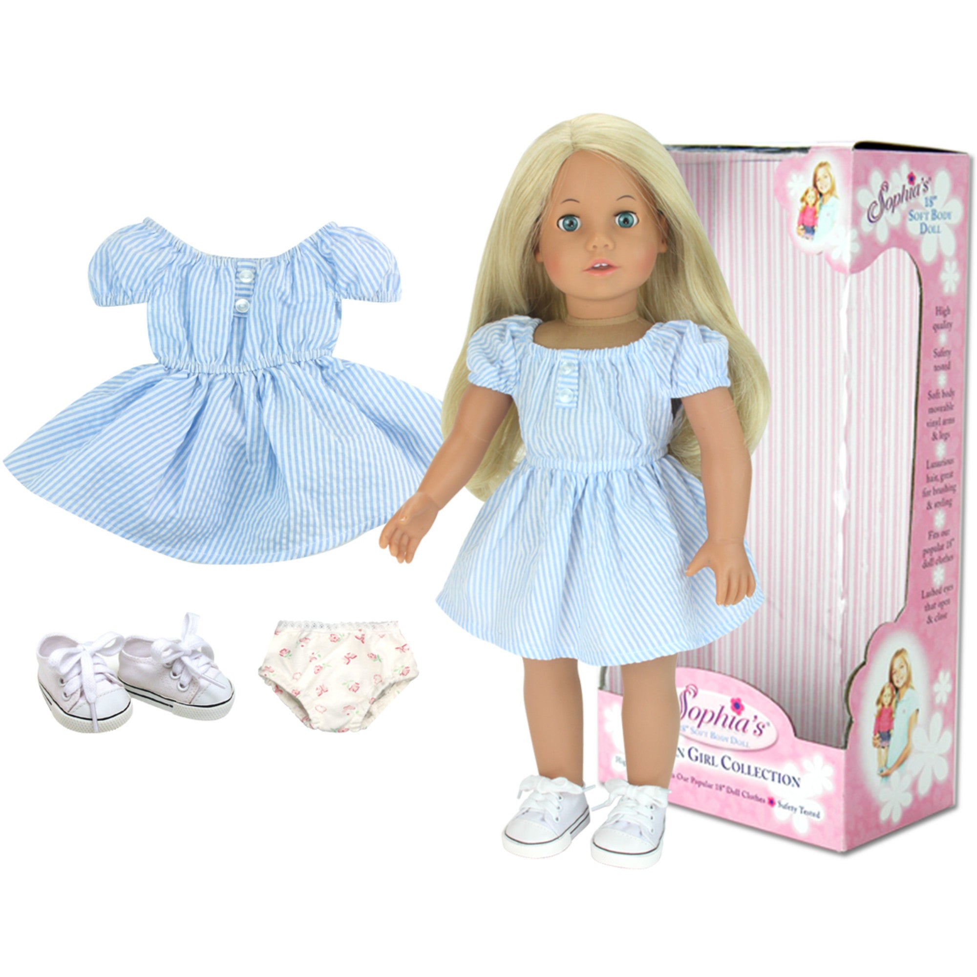 Sophia's Posable 18'' Soft Bodied Vinyl Doll "Sophia" with Blonde Hair and Blue Eyes, Light Skin Tone
