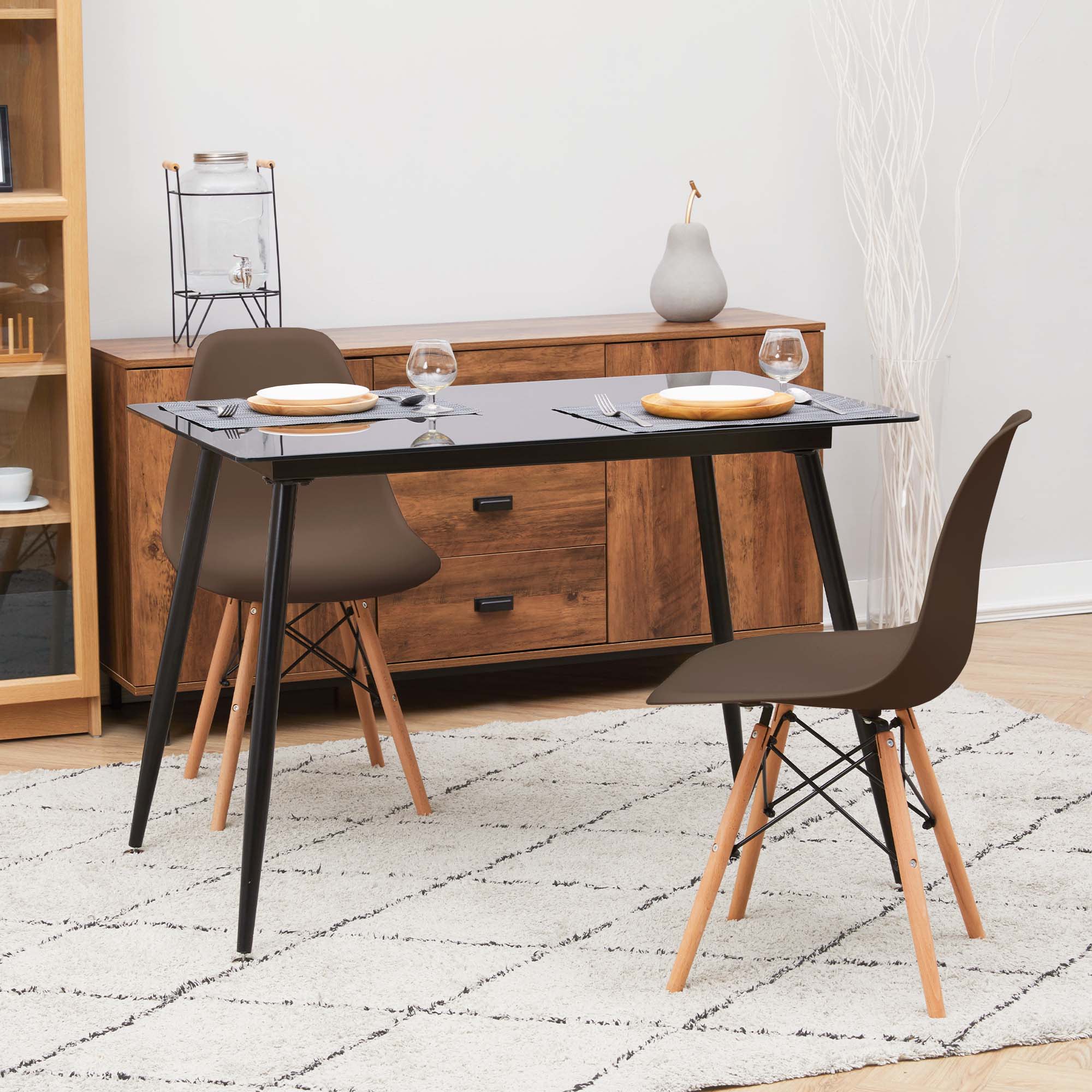 Teamson Home Allan Plastic Side Dining Chair with Wooden Legs Set of 2, Brown
