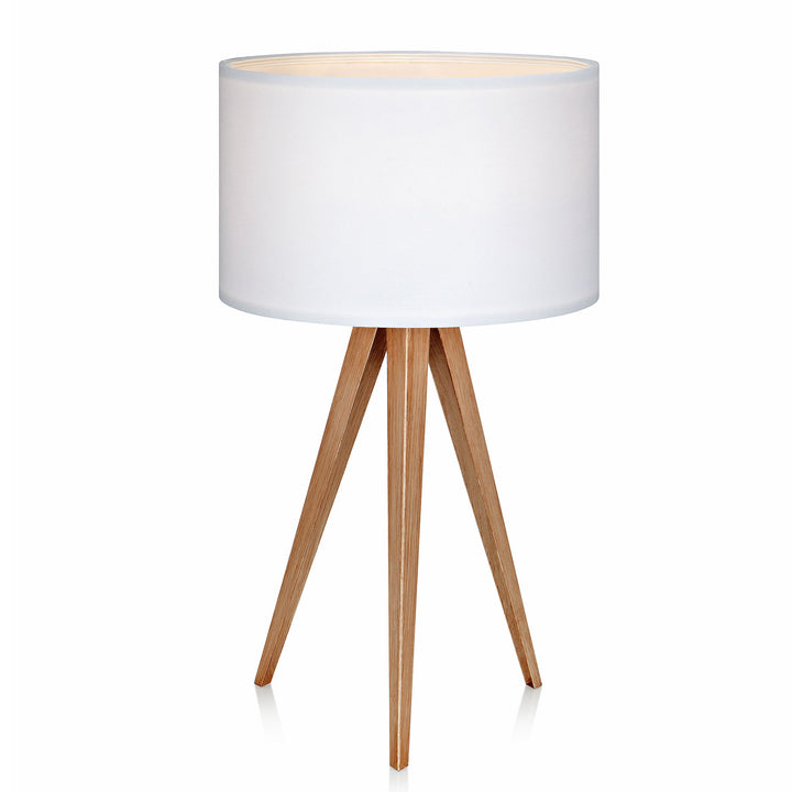Teamson Home Romanza 20" Natural Wood Tripod Table Lamp with White Drum Shade