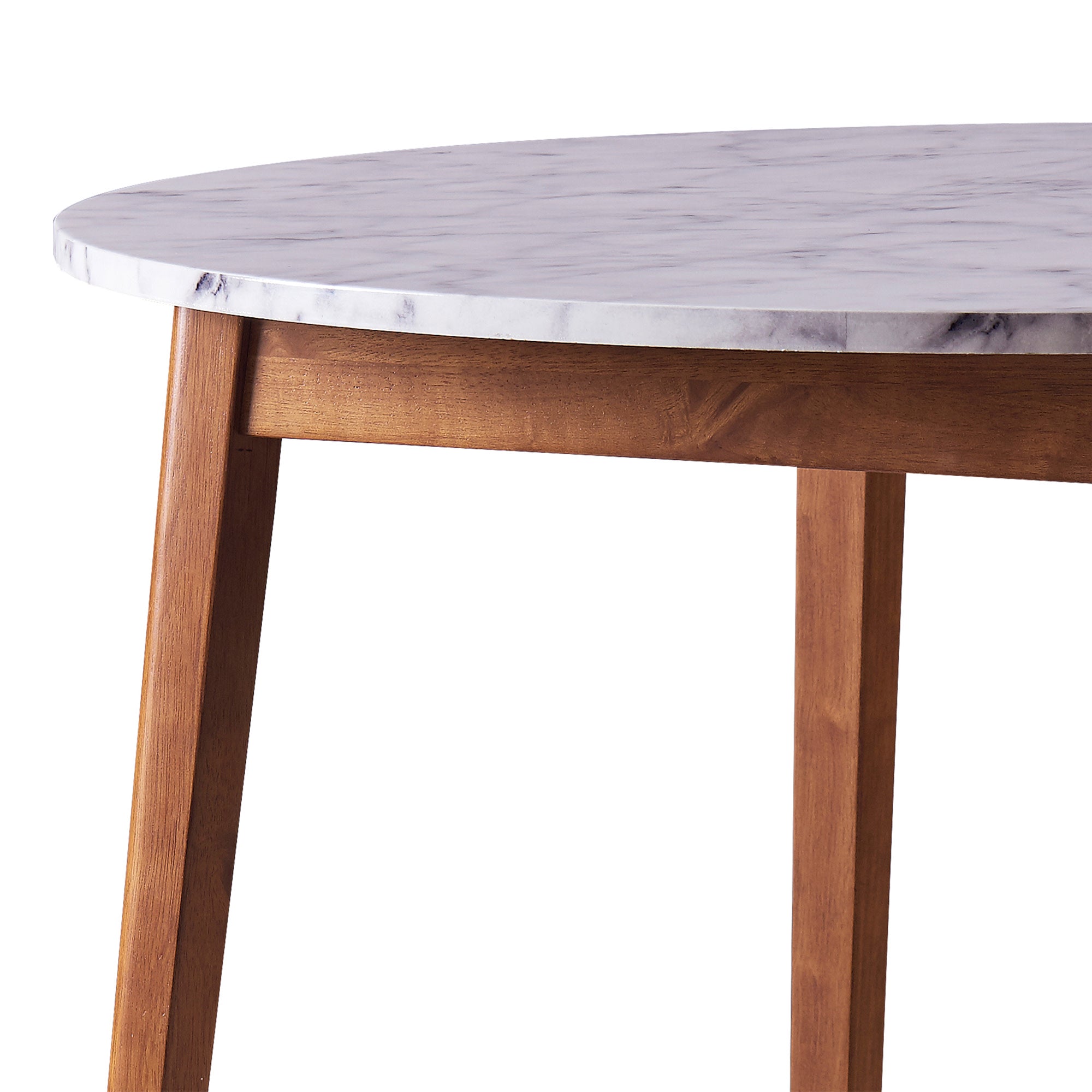 Teamson Home Ashton Wooden Round Dining Table with Faux Marble Top, White/Walnut