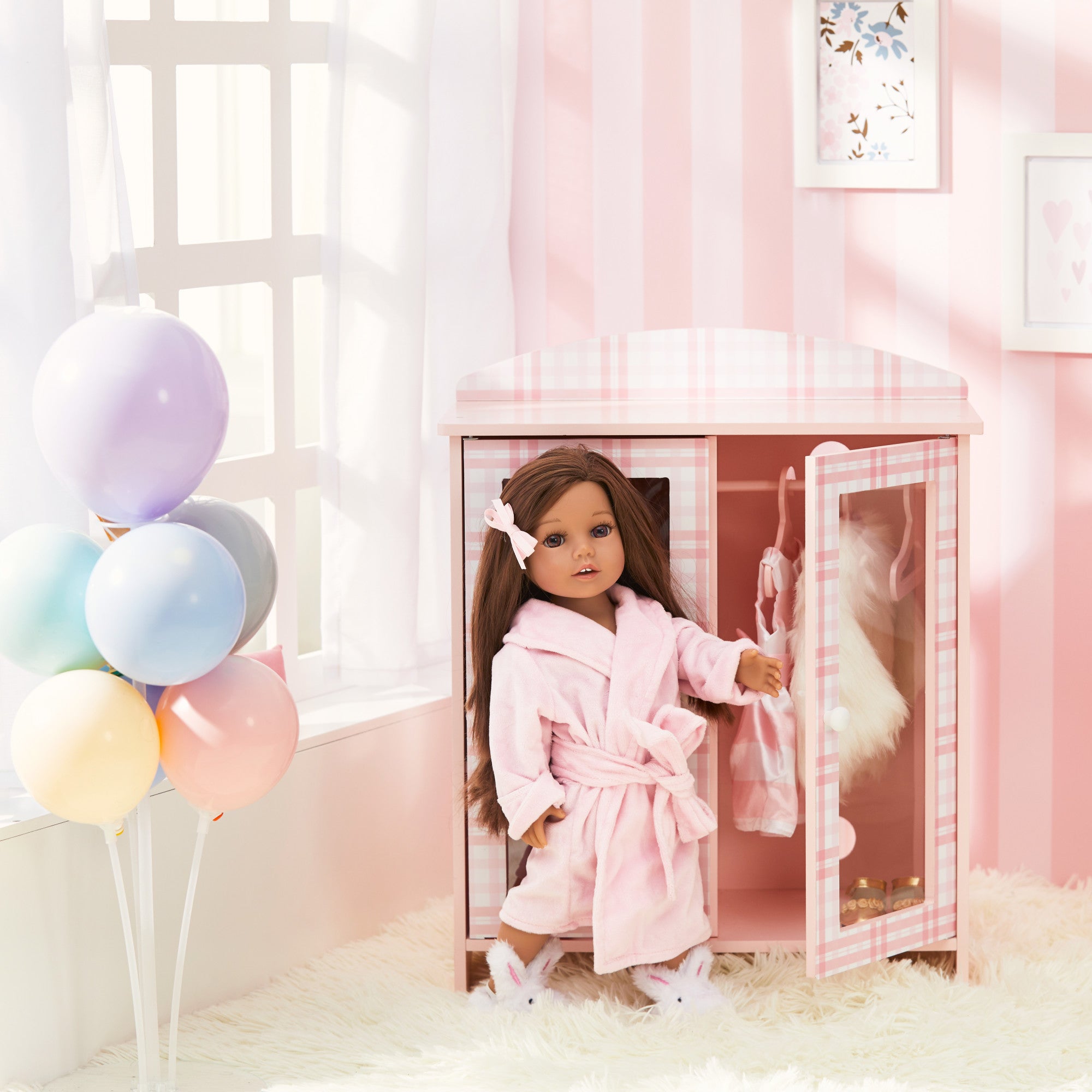 Sophia's Aurora Princess Closet, Bathrobe and Bunny Slippers Set for 18" Dolls, Pink/White