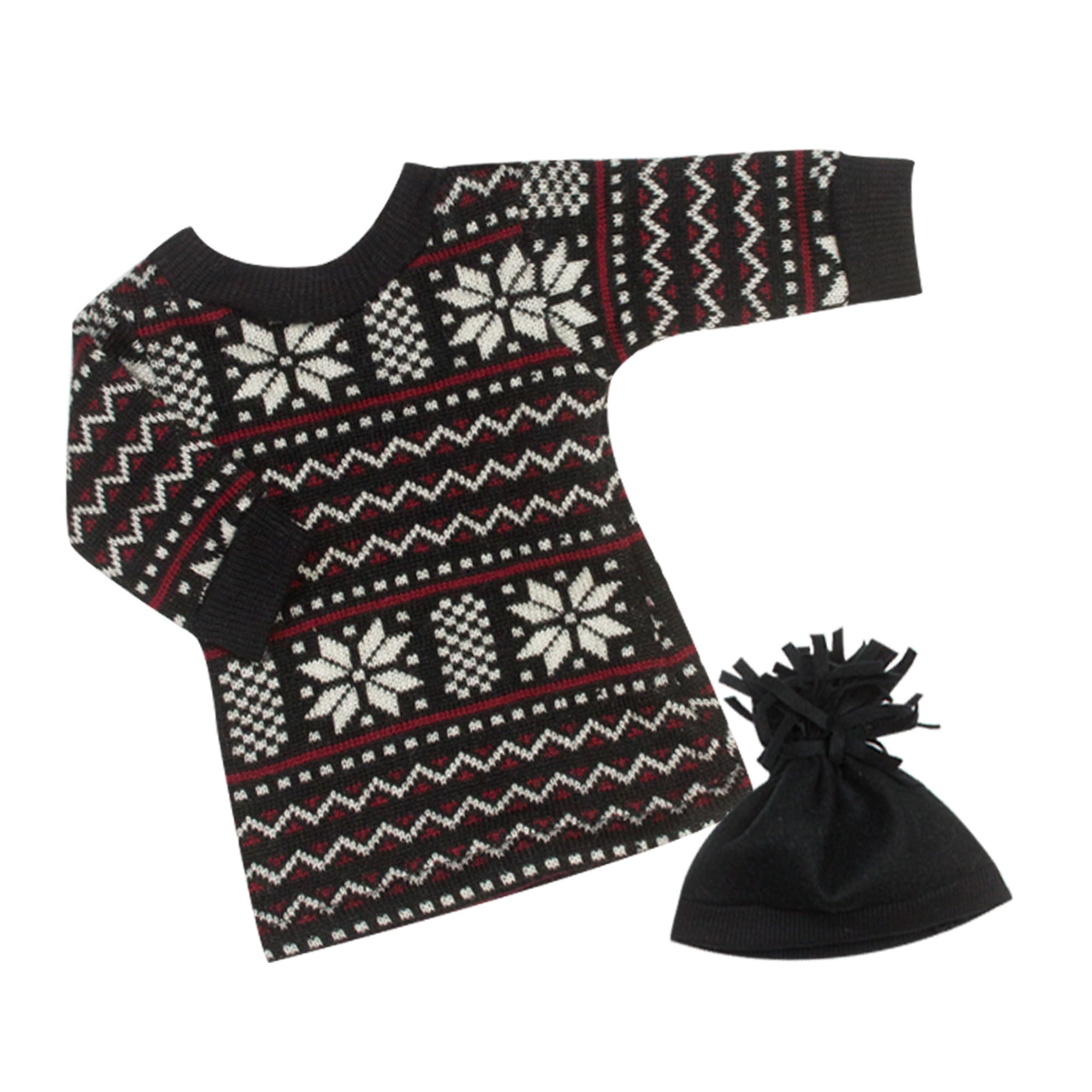 Sophia's Fair Isle Sweater Dress and Hat for 18" Dolls, Black