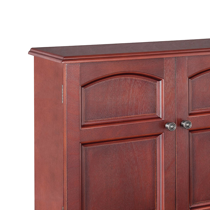 A close-up of the top of the Teamson Home Mahogany Martha Removable Wall Cabinet 