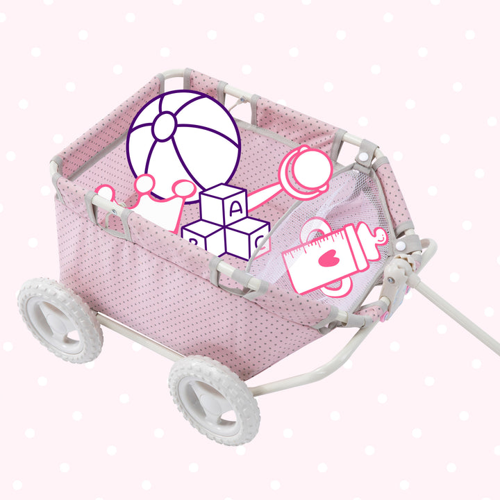 An illustration of items inside a baby doll wagon as an example of what could be put inside.