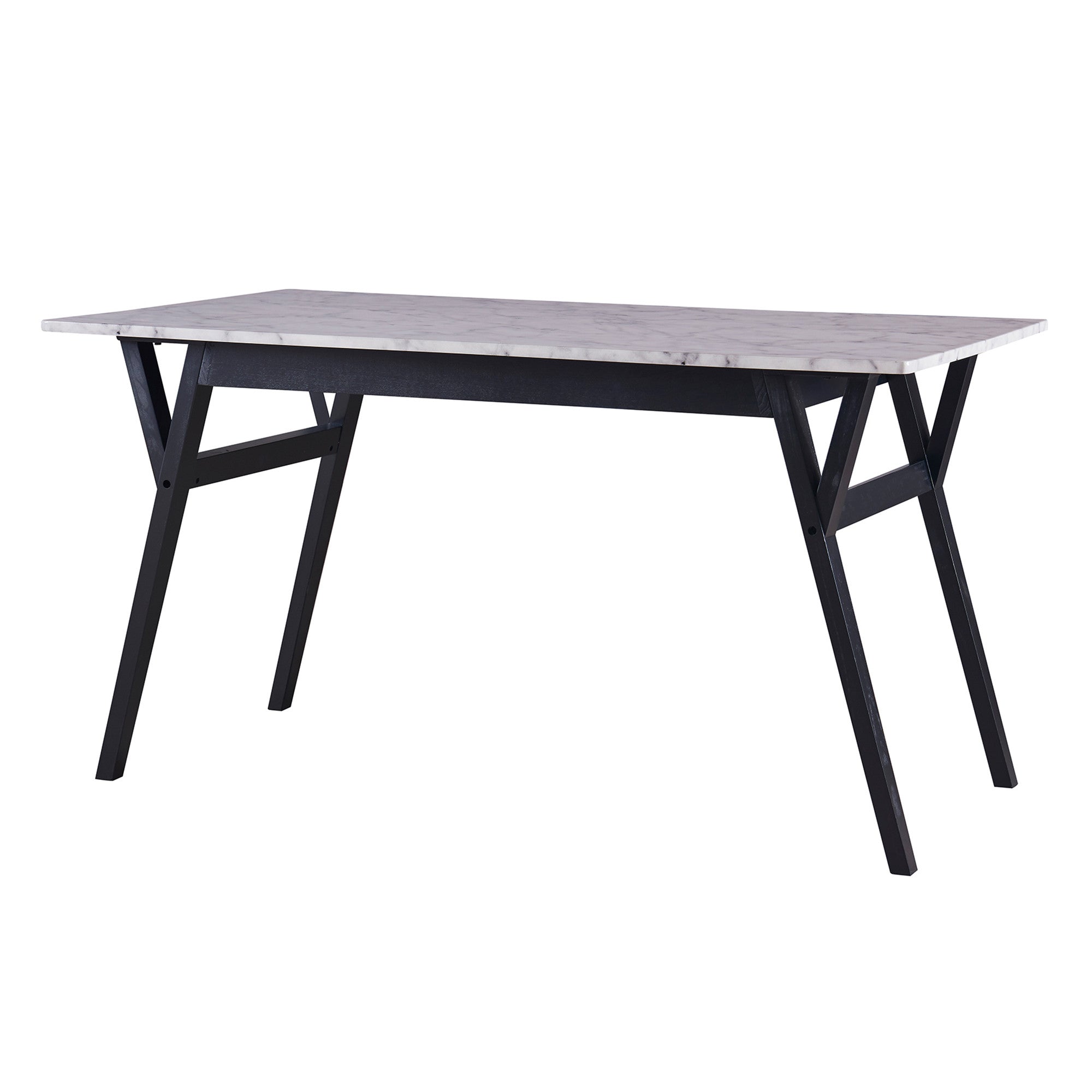 Teamson Home Ashton Rectangular Marble-Look Dining Table with Wood Base, Marble/Black