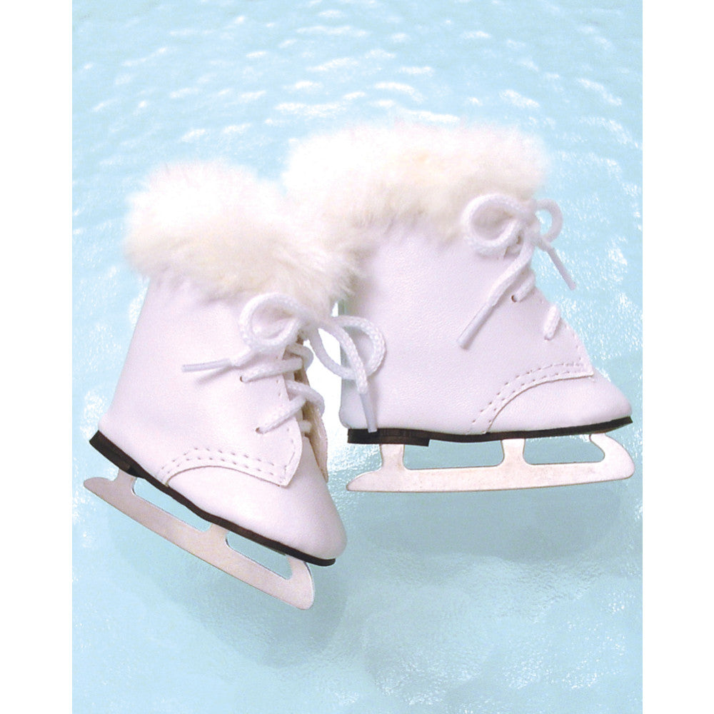 Sophia’s Realistic Gender-Neutral Lace-Up Ice Skates with White faux fur Trim for 18” Dolls, White