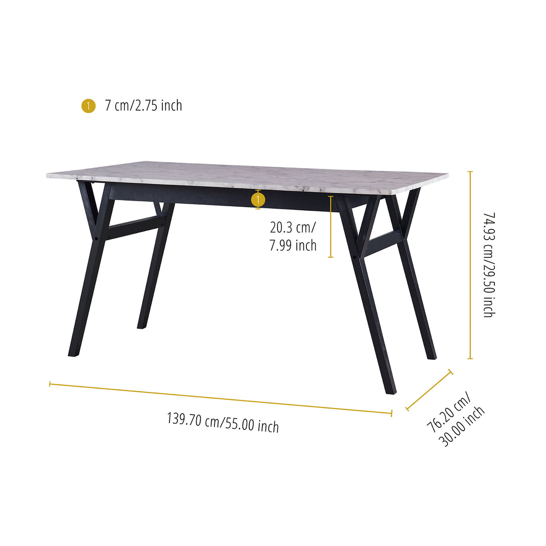 The measurements of a Teamson Home Ashton Rectangular Marble-Look Dining Table with Wood Base, Marble/Black.