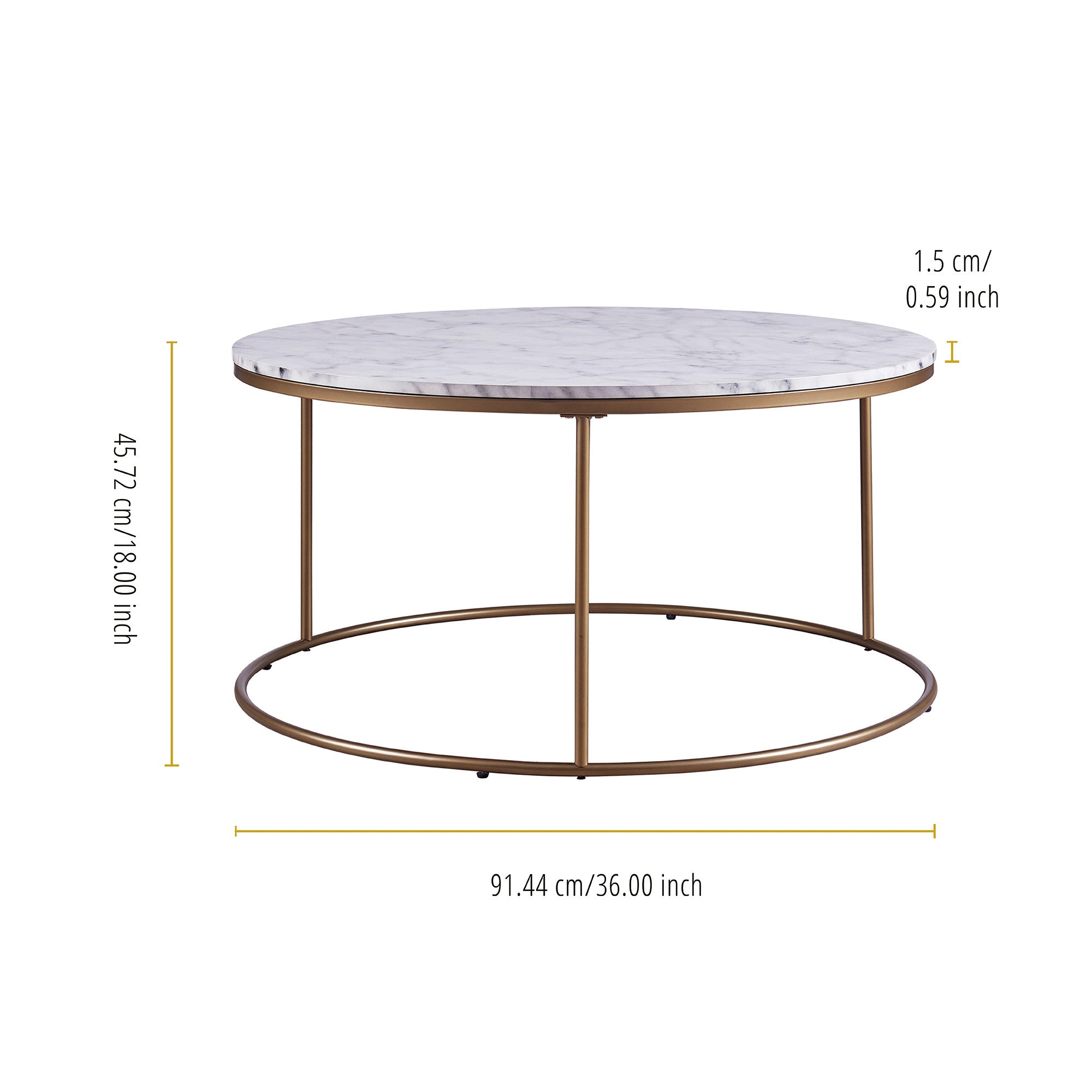 Teamson Home Marmo Modern Marble-Look Round Coffee Table, Marble/Brass