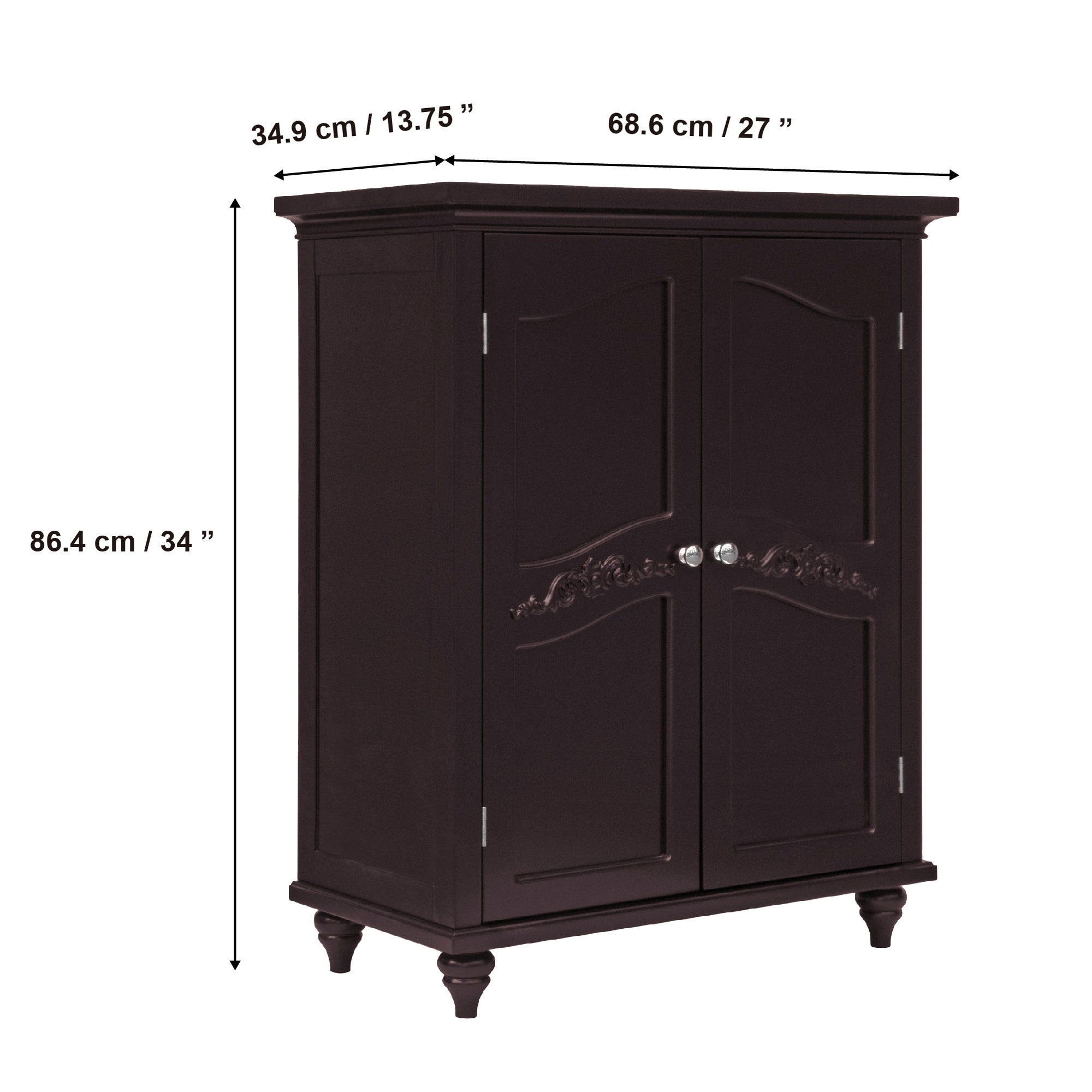 Teamson Home Versailles Wooden Floor Cabinet with 2 Shelves, Dark Espresso