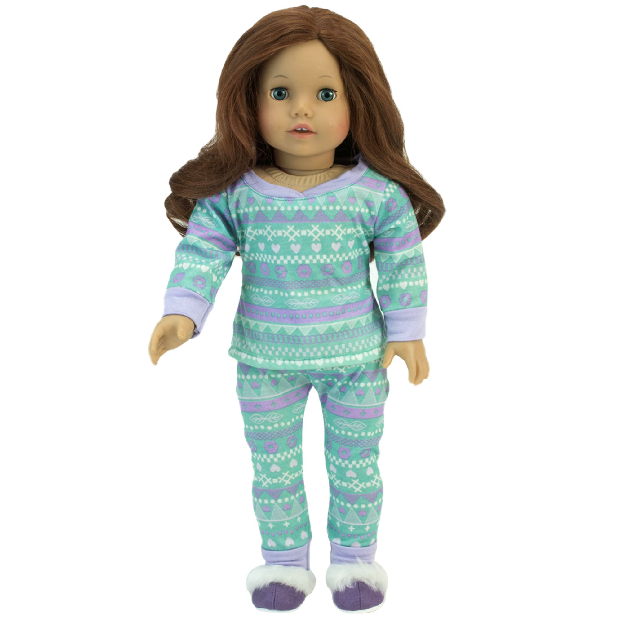 Sophia's Pattern Pajama Set with Long Sleeve and Pants for 18" Dolls, Aqua/Purple
