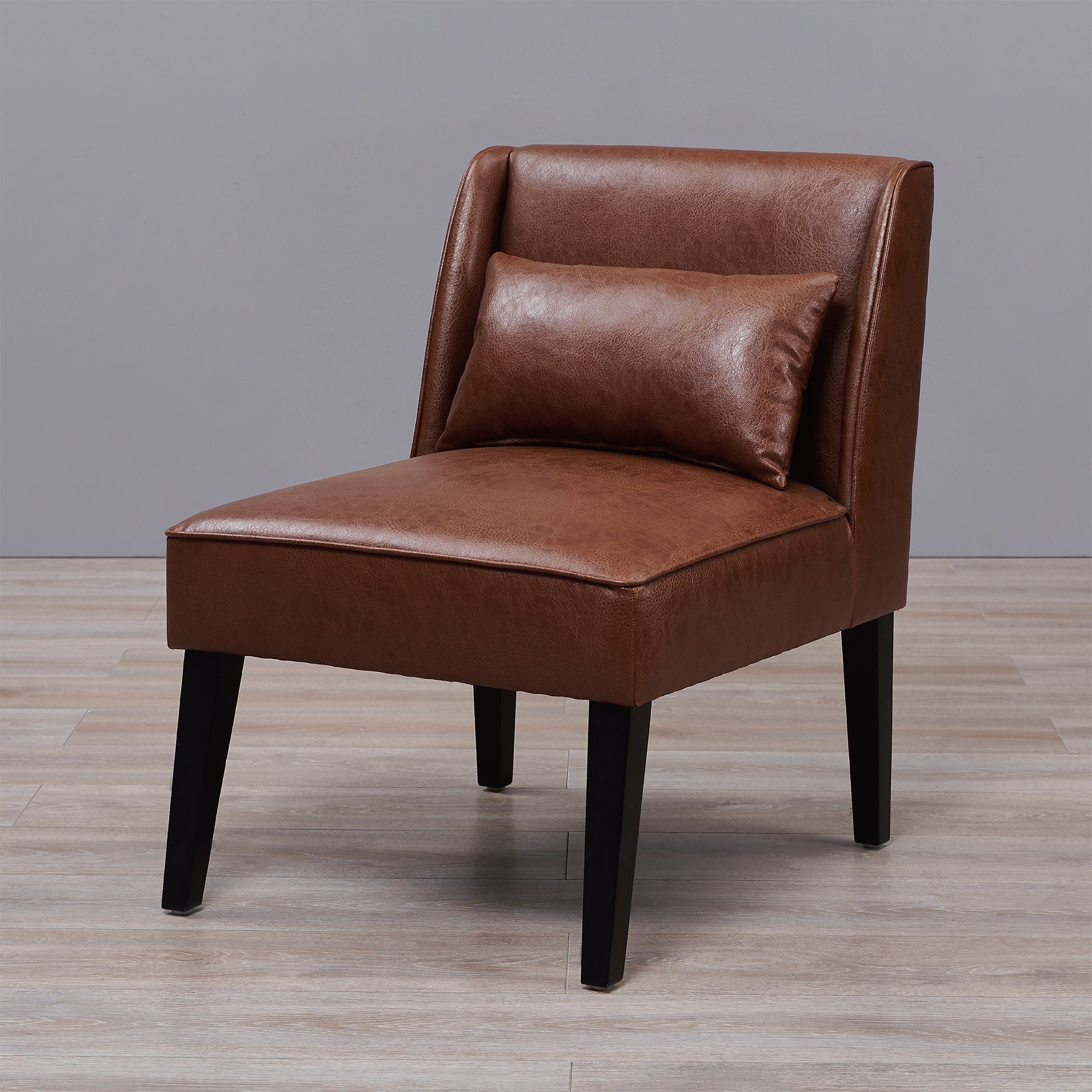 Teamson Home Marc Faux Leather Lounge Chair with Pillow and Solid Wood Legs, Brown