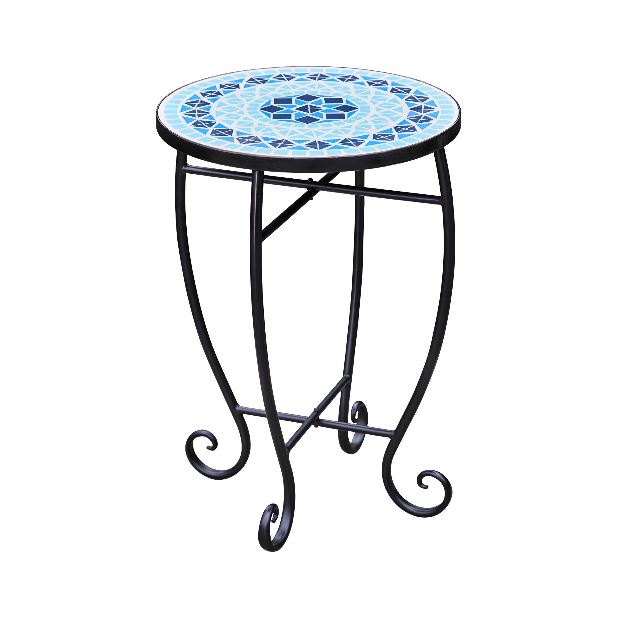 Teamson Home Small 14" Round Outdoor Mosaic Side Table Planter Stand, Blue