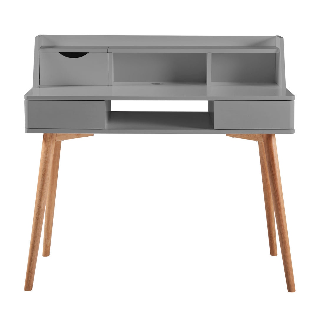 Teamson Home Creativo Wooden Writing Desk with Storage in Light Gray/Natural.