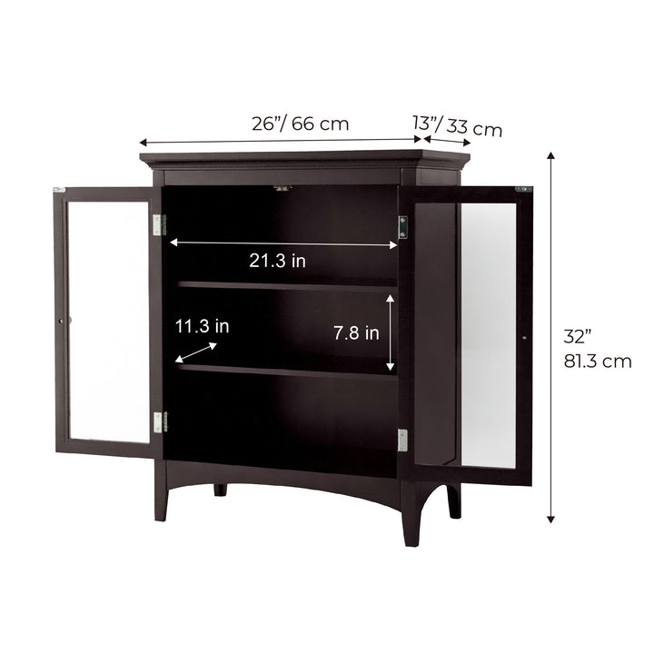 Inner dimensions of the Teamson Home Madison Floor Cabinet with Double Doors, Espresso in inches and centimeters