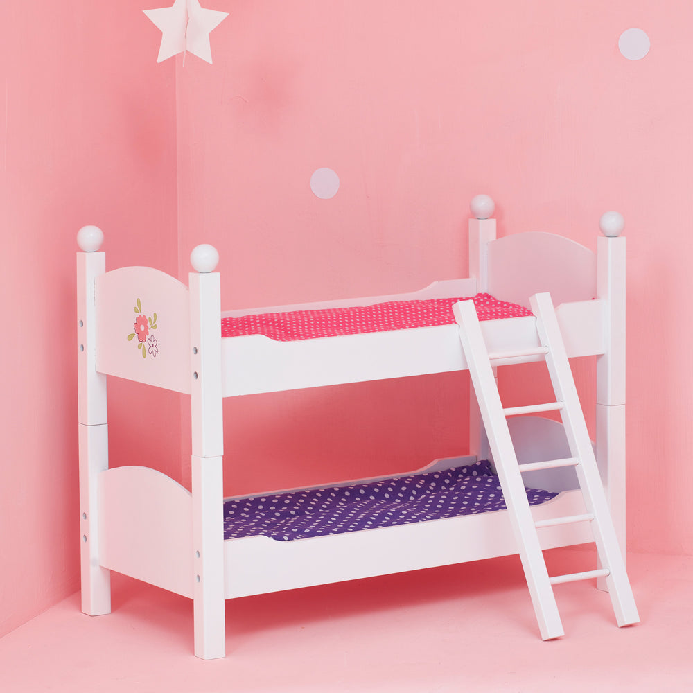 A Olivia's Little World Polka Dots Princess 18" doll bunk bed, featuring a pink star.