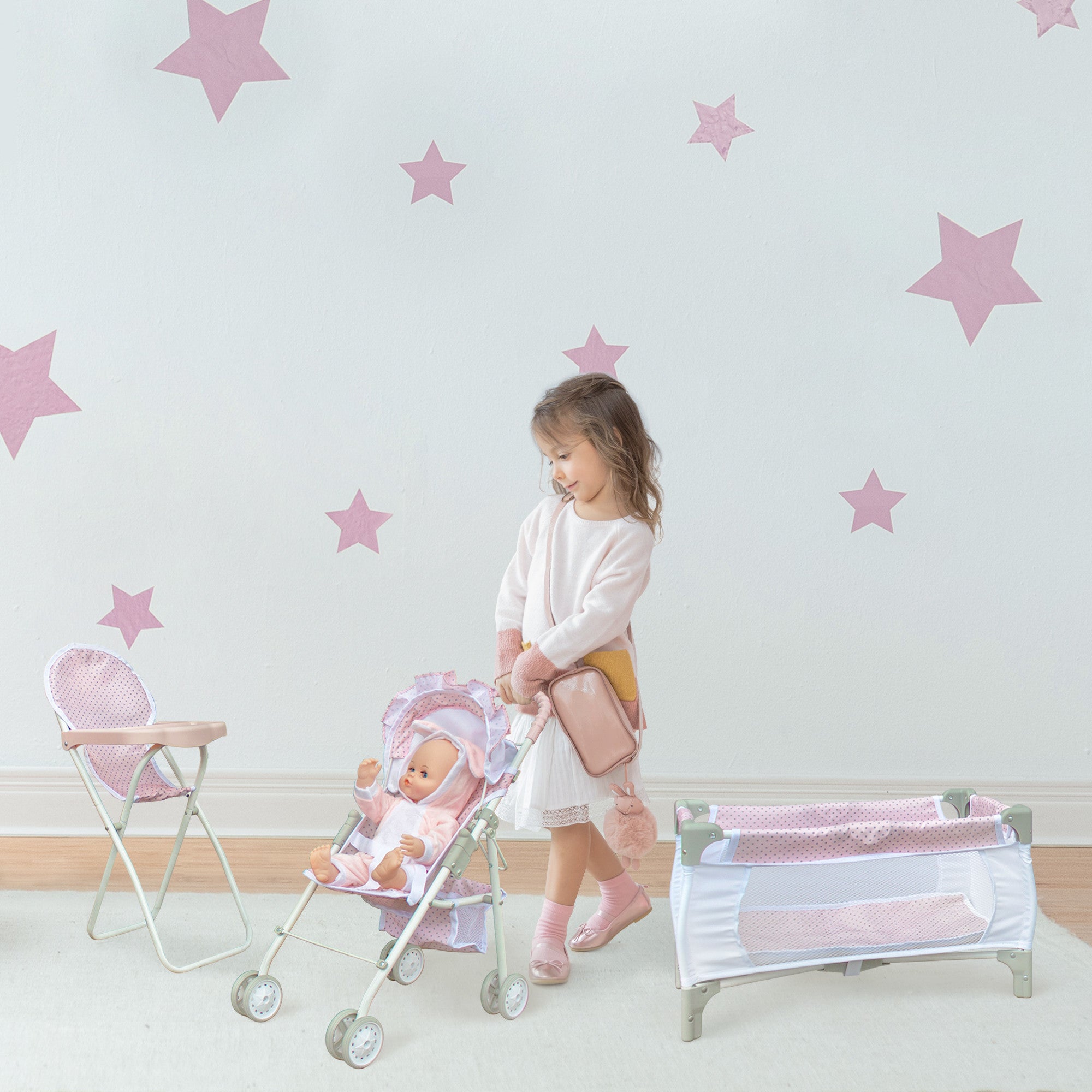 Olivia's Little World Polka Dots Princess 3-in-1 Baby Doll Nursery Set, Pink/Gray