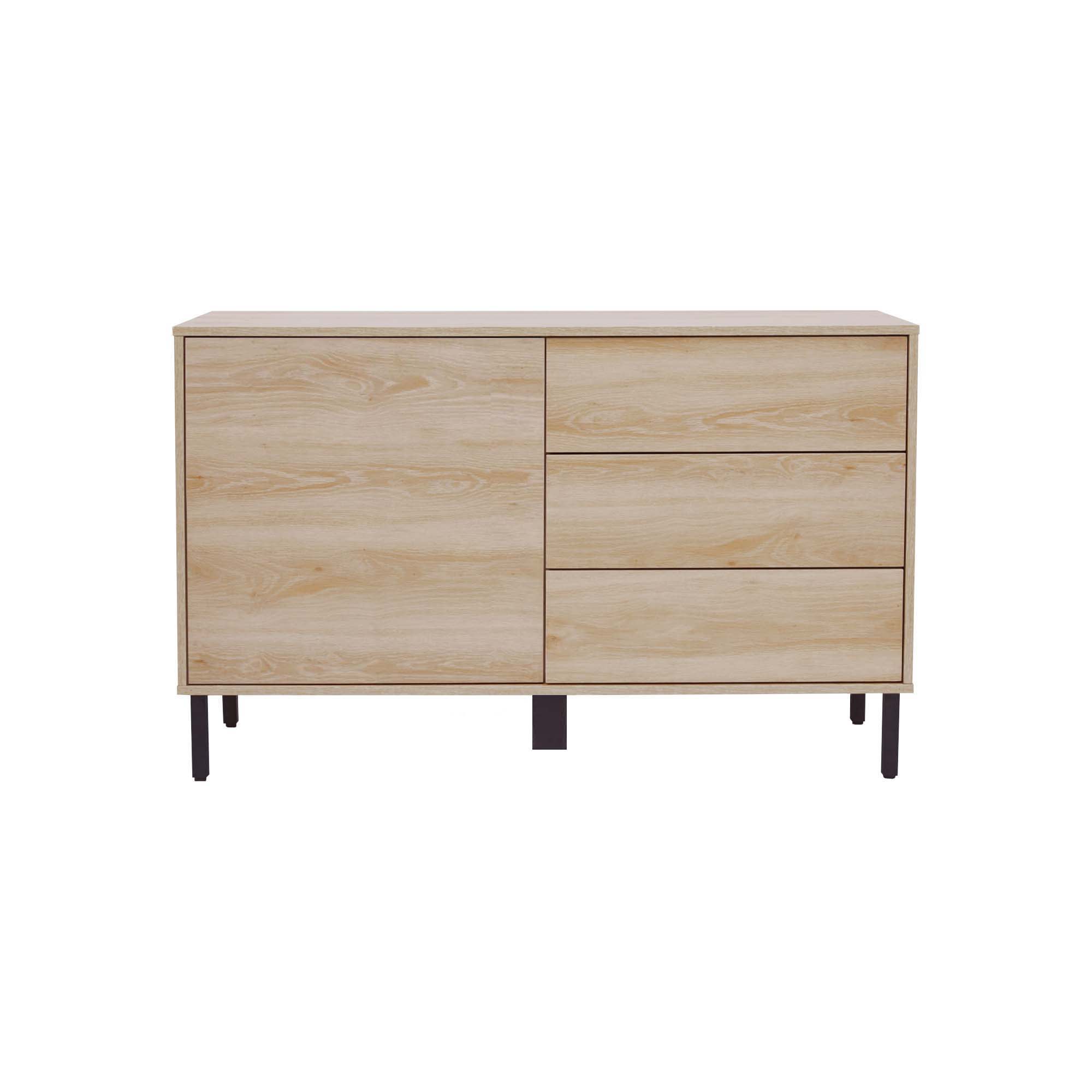 Teamson Home Cairo Industrial-Chic Mid-Century Modern 1 Door, 2 Shelf, 3 Drawer Storage Sideboard, Oak