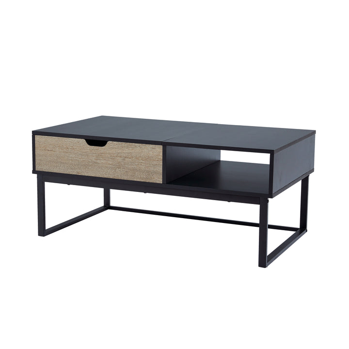 A Teamson Home Bryson Two-Tone Coffee Table with a black and light oak finish.