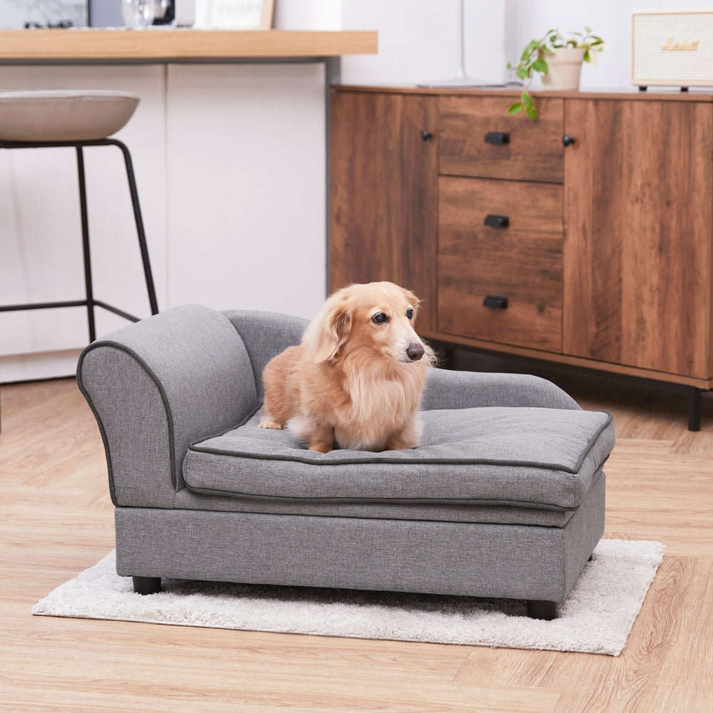 Teamson Pets Ivan Chaise Lounge Dog Bed with Storage for Cats & Small Dogs, Gray