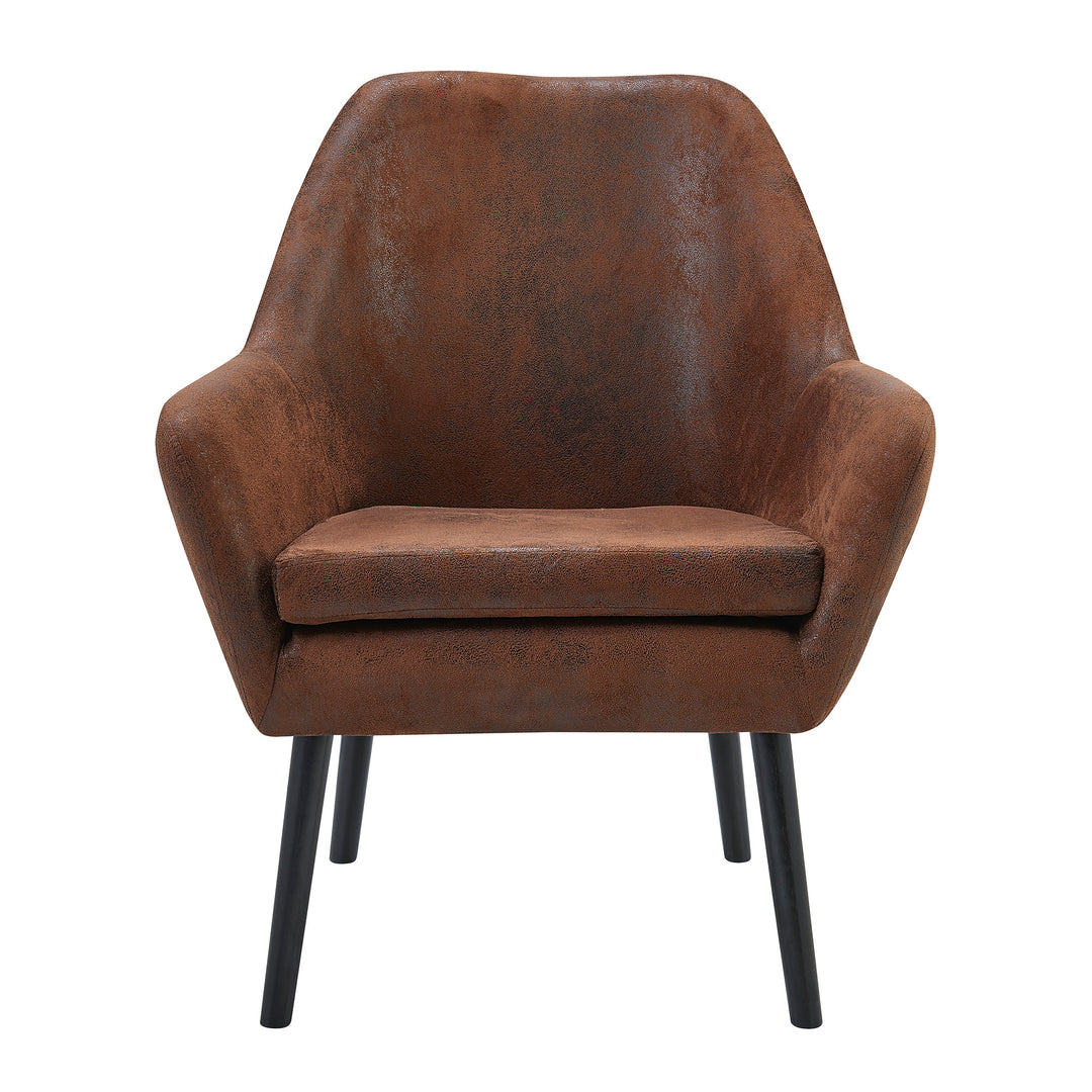 A stylish, Teamson Home Divano Armchair with Aged Fabric and Solid Wood Legs, Brown.