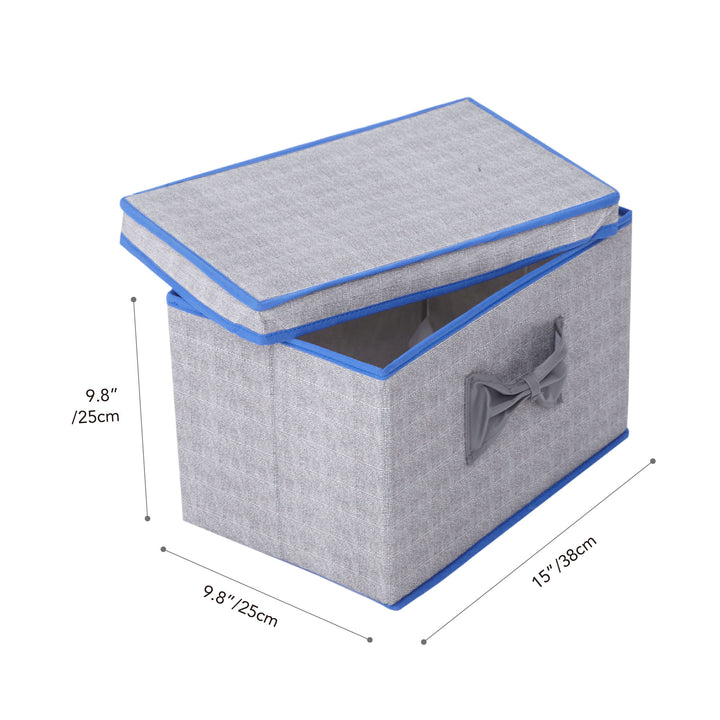 Dimensions of one of the Teamson Home Fabric Storage Cubes with Lids, Gray with Blue Trim in inches and centimeters