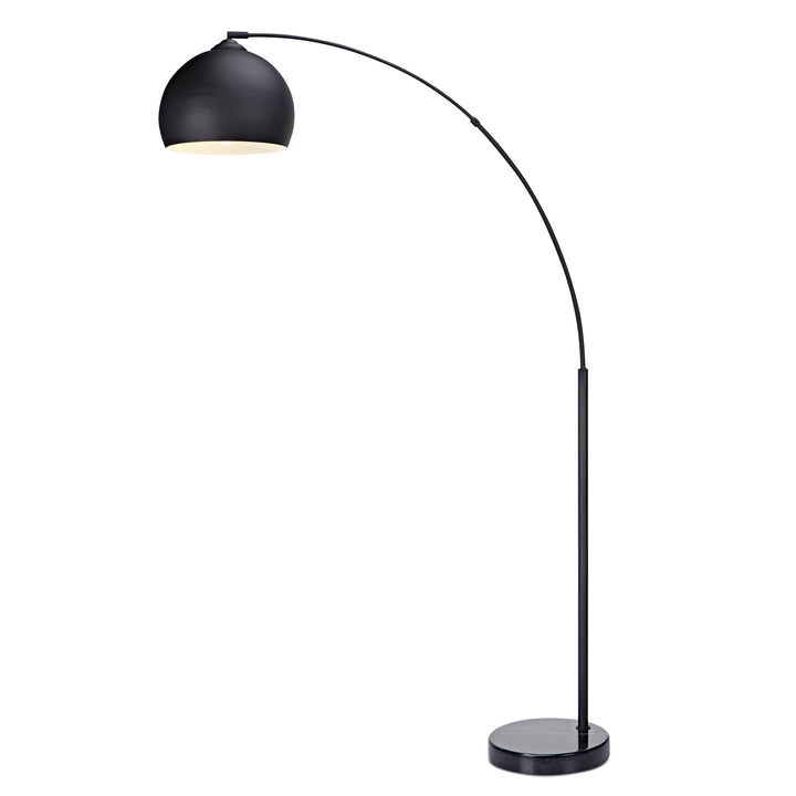 A black Teamson Home Arquer Arc Metal Floor Lamp with Bell Shade on a white background.
