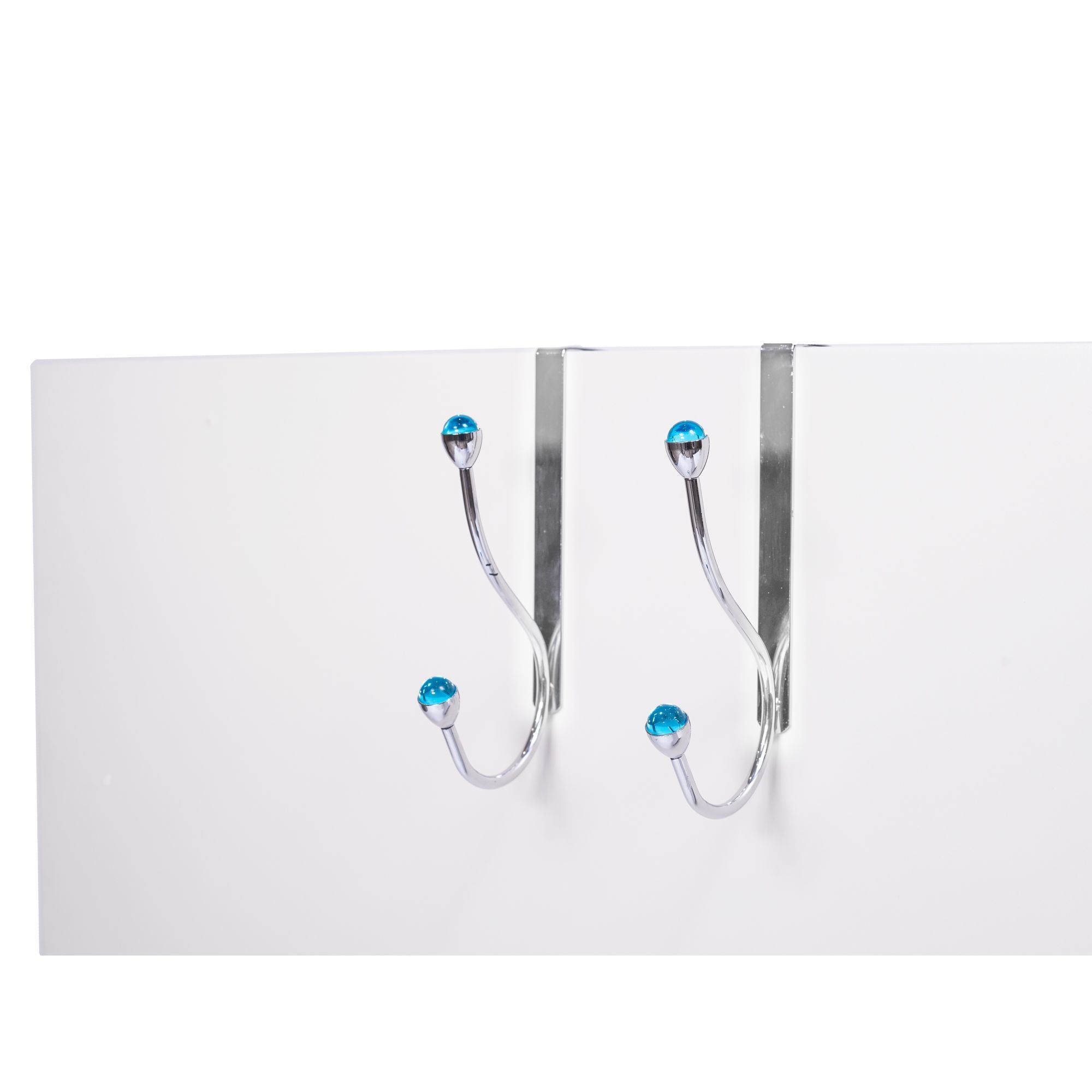 Teamson Home Set of 2 Over-the-Door Hangers with 2 Blue Acrylic Jewel Hooks, Chrome