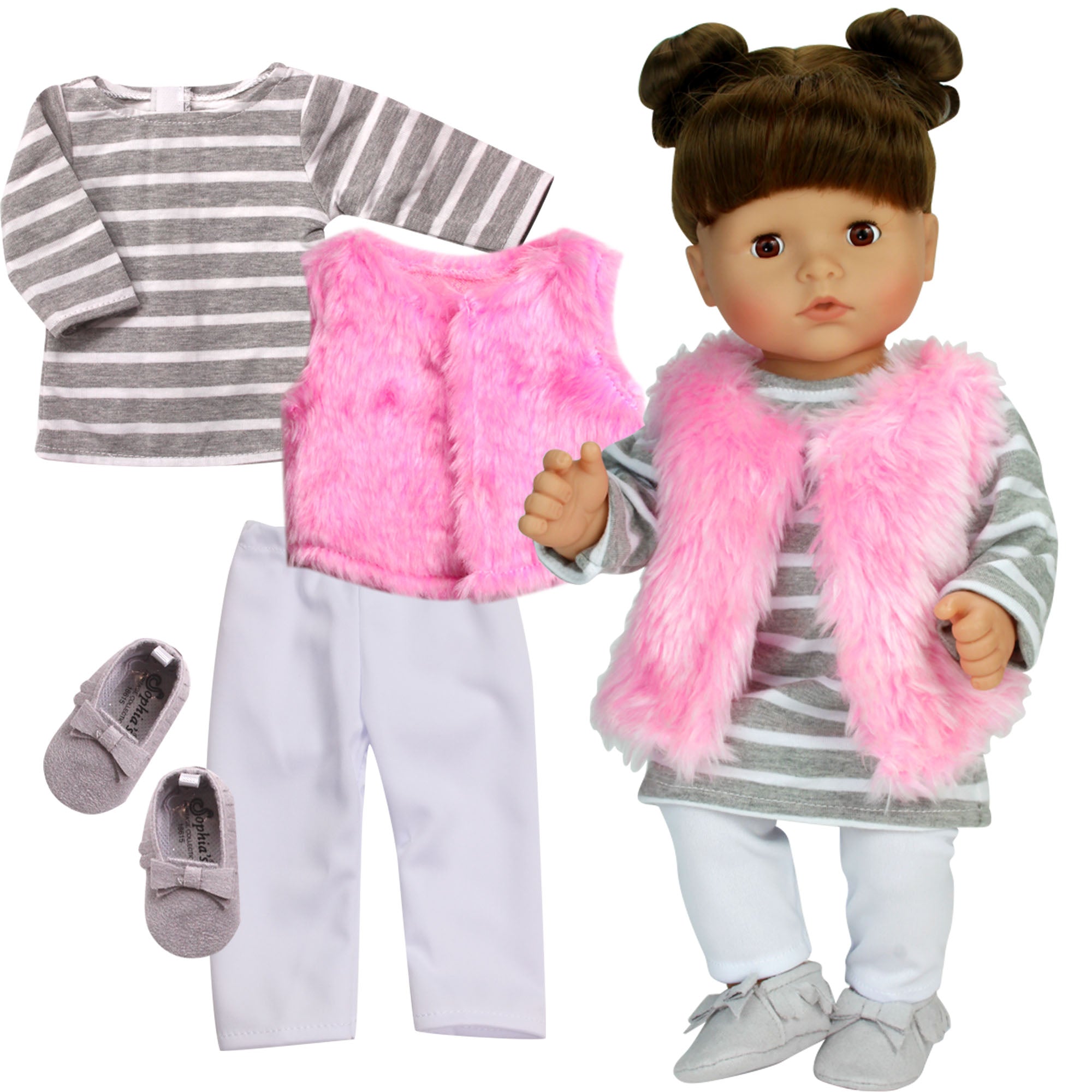 Sophia's 4 Piece Winter Outfit with Shoes Set for 15'' Dolls, Pink/Gray